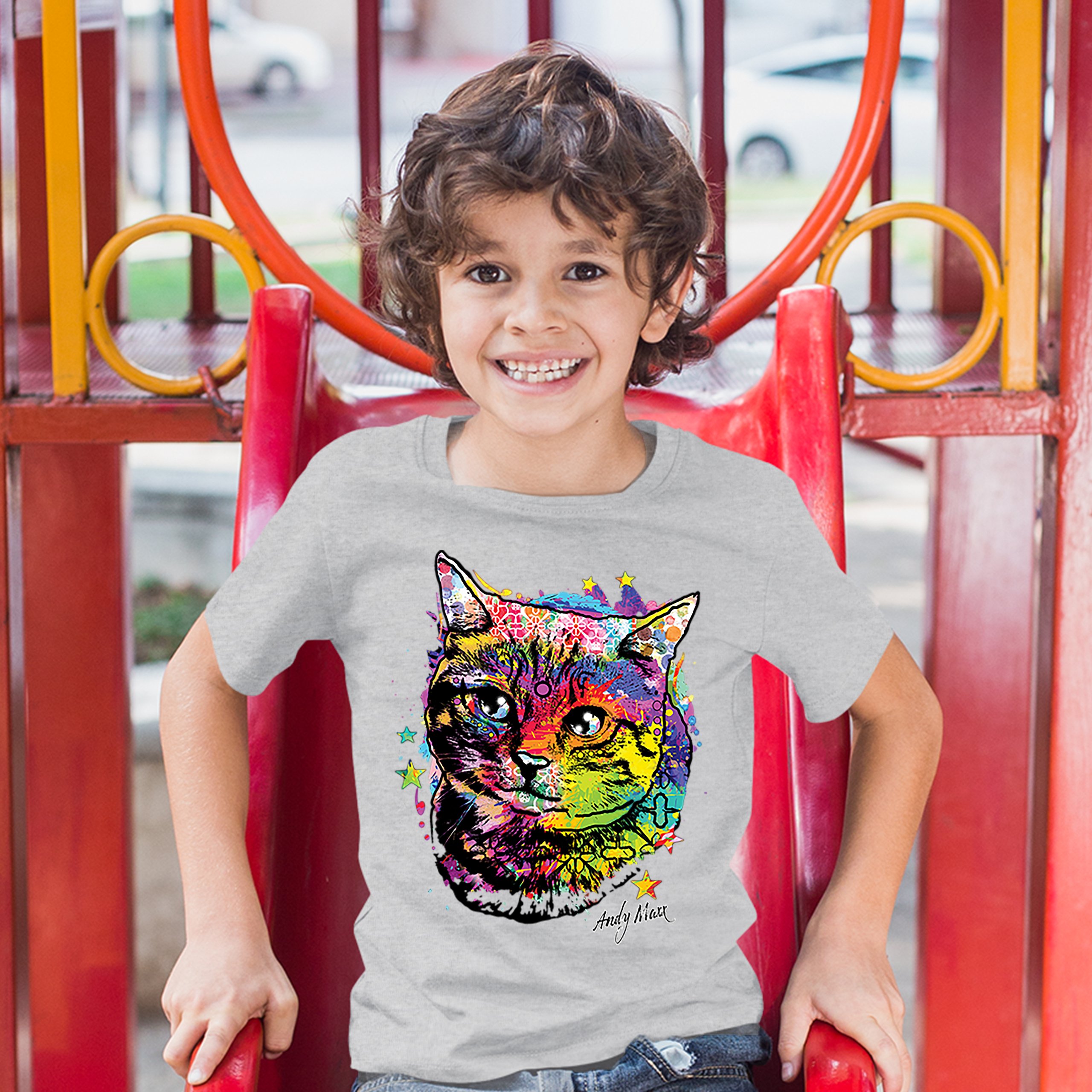 Adorable Kitten Youth T-shirt Neon Multicolor Kitty Andy Maxx Cat Lover Kids - Picture 9 of 29