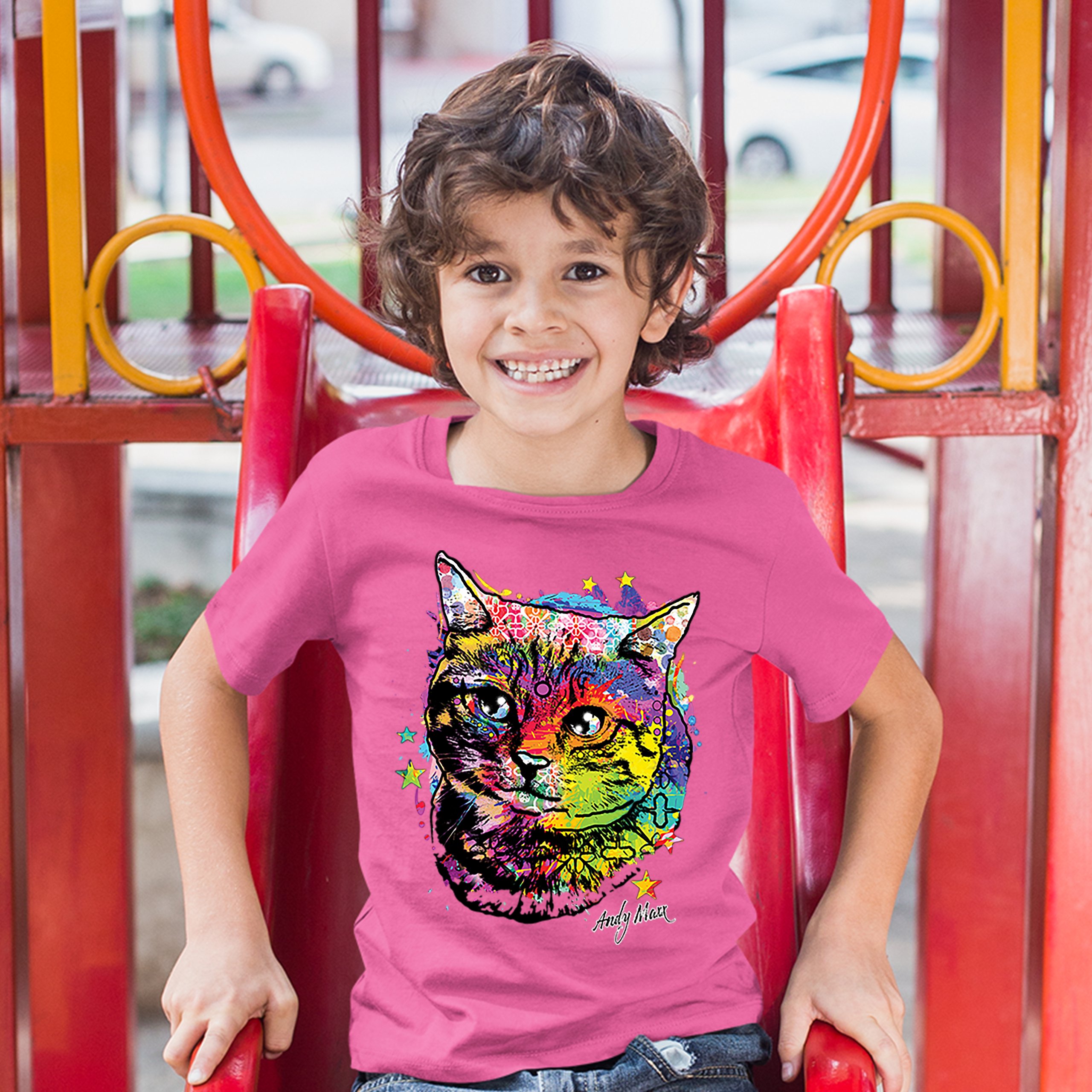 Adorable Kitten Youth T-shirt Neon Multicolor Kitty Andy Maxx Cat Lover Kids - Picture 29 of 29