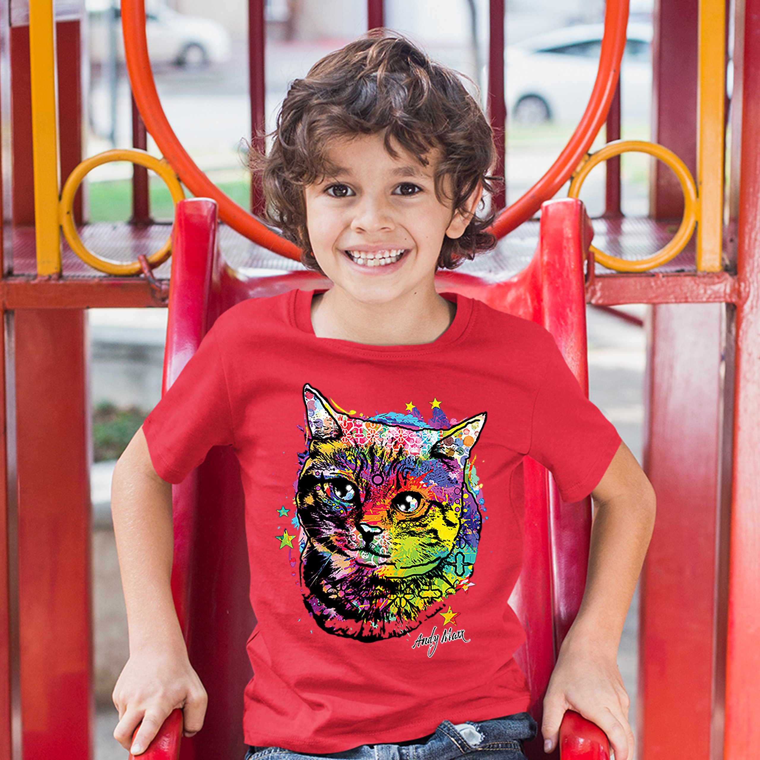Adorable Kitten Youth T-shirt Neon Multicolor Kitty Andy Maxx Cat Lover Kids - Picture 13 of 29