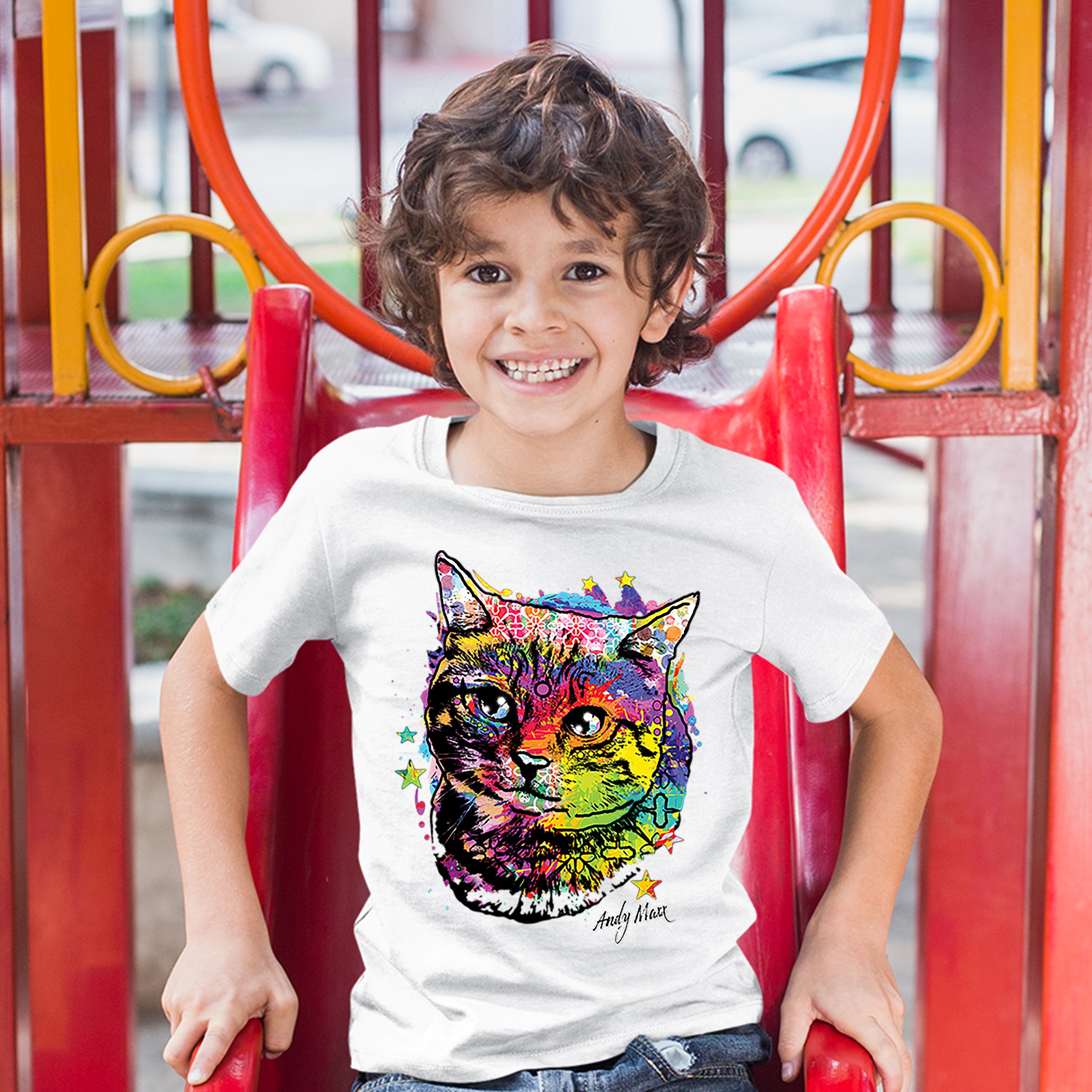 Adorable Kitten Youth T-shirt Neon Multicolor Kitty Andy Maxx Cat Lover Kids - Picture 17 of 29
