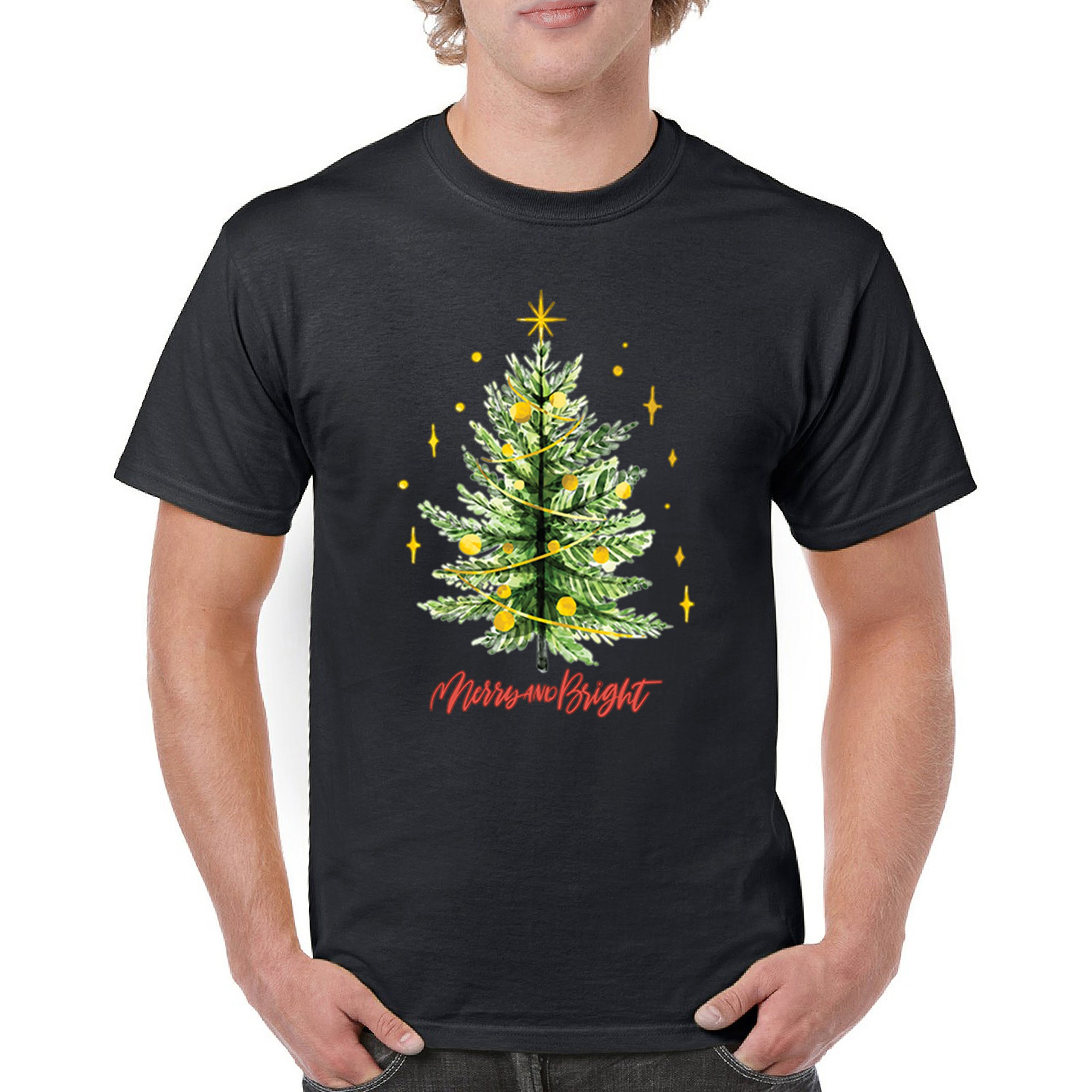 Merry And Bright T-shirt Christmas Tree Holiday Spirit Jolly Cozy