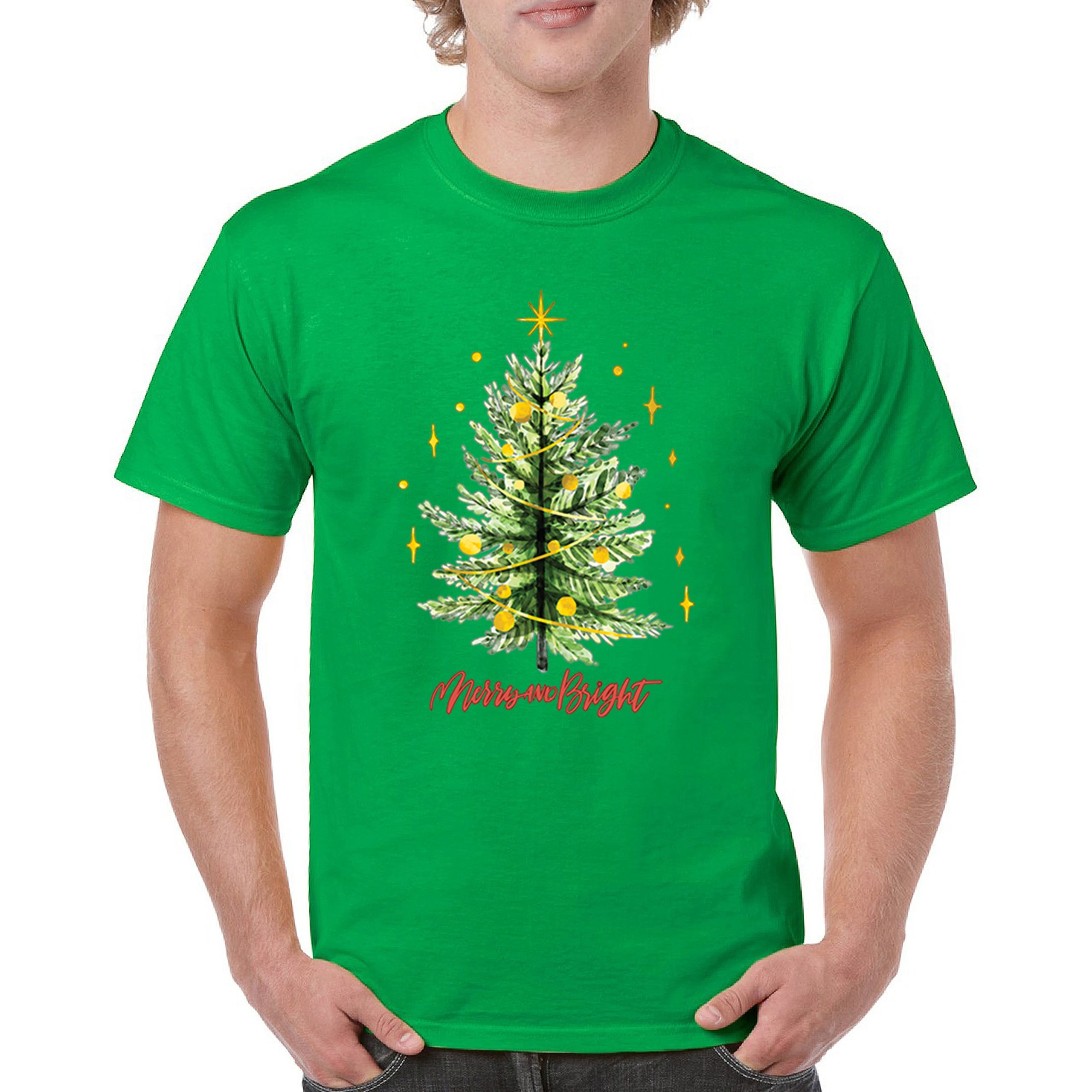 Merry And Bright T-shirt Christmas Tree Holiday Spirit Jolly Cozy