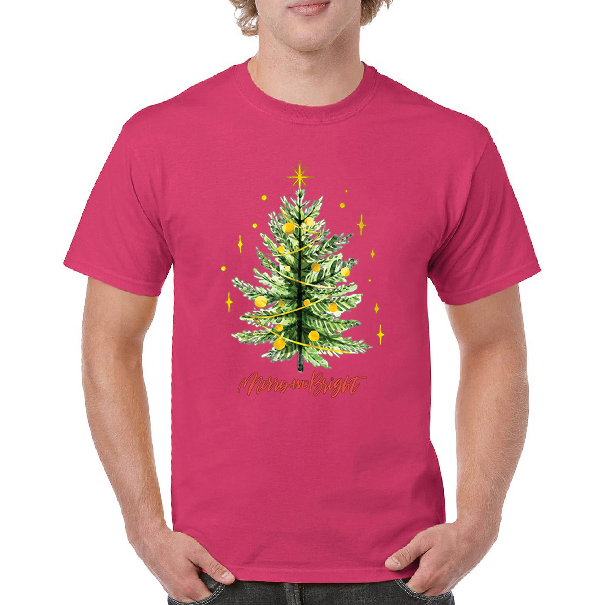 Merry And Bright T-shirt Christmas Tree Holiday Spirit Jolly Cozy