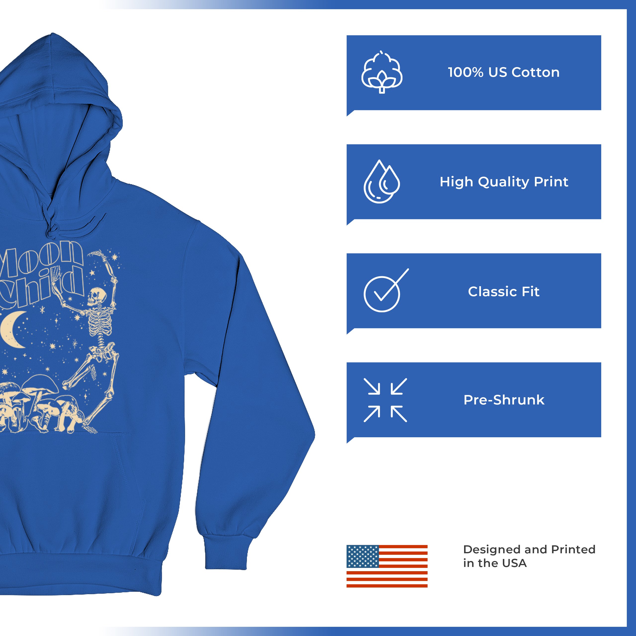 Moon Child Skeleton Sweatshirt Mystic Mushroom Lunar Spirit Halloween Hoodie - Picture 28 of 29