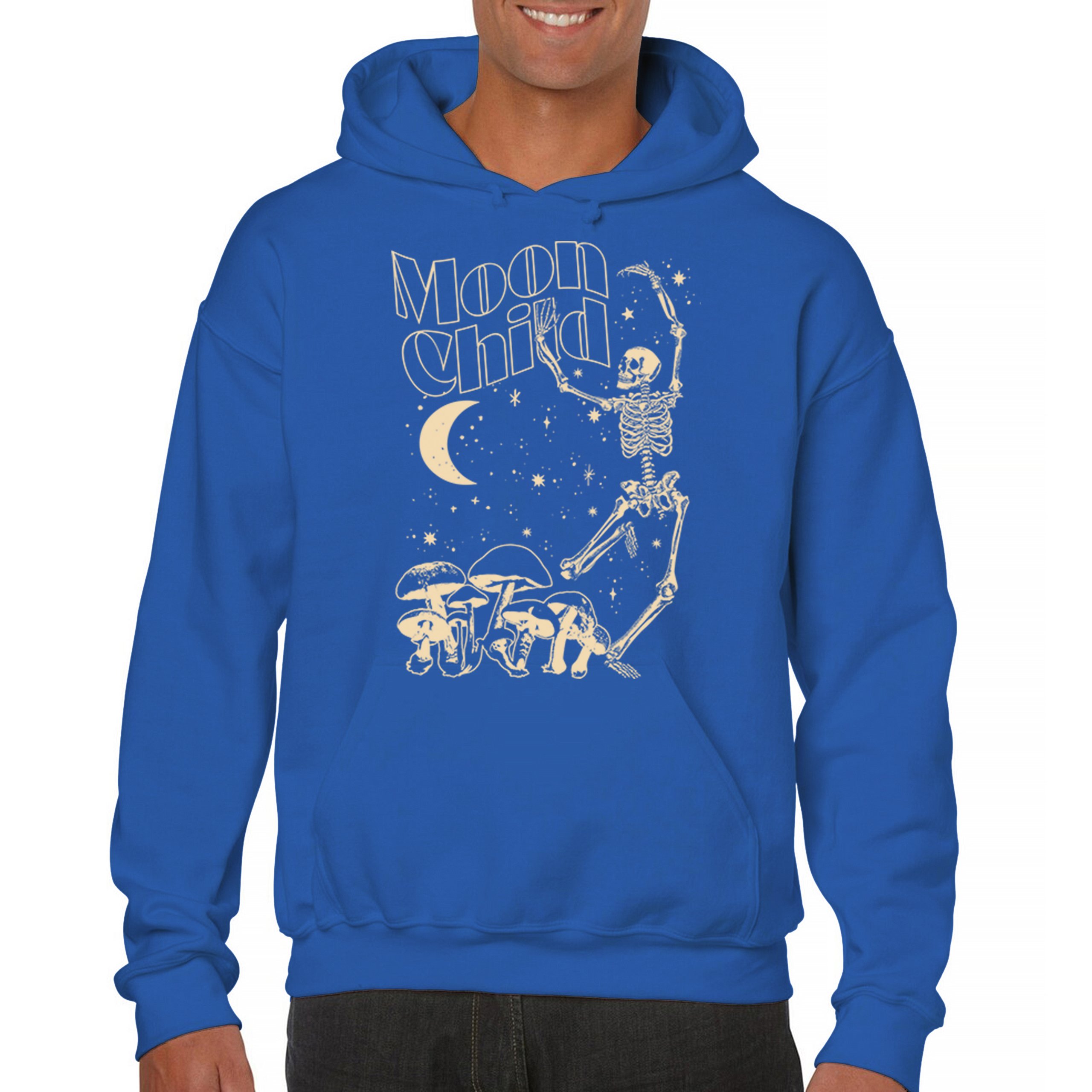 Moon Child Skeleton Sweatshirt Mystic Mushroom Lunar Spirit Halloween Hoodie - Picture 23 of 29