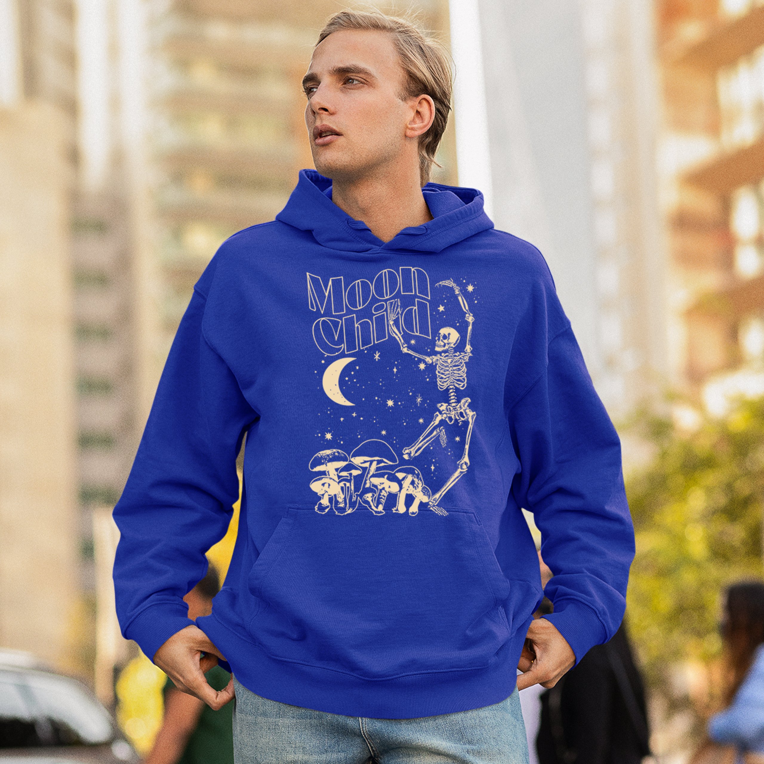Moon Child Skeleton Sweatshirt Mystic Mushroom Lunar Spirit Halloween Hoodie - Picture 26 of 29