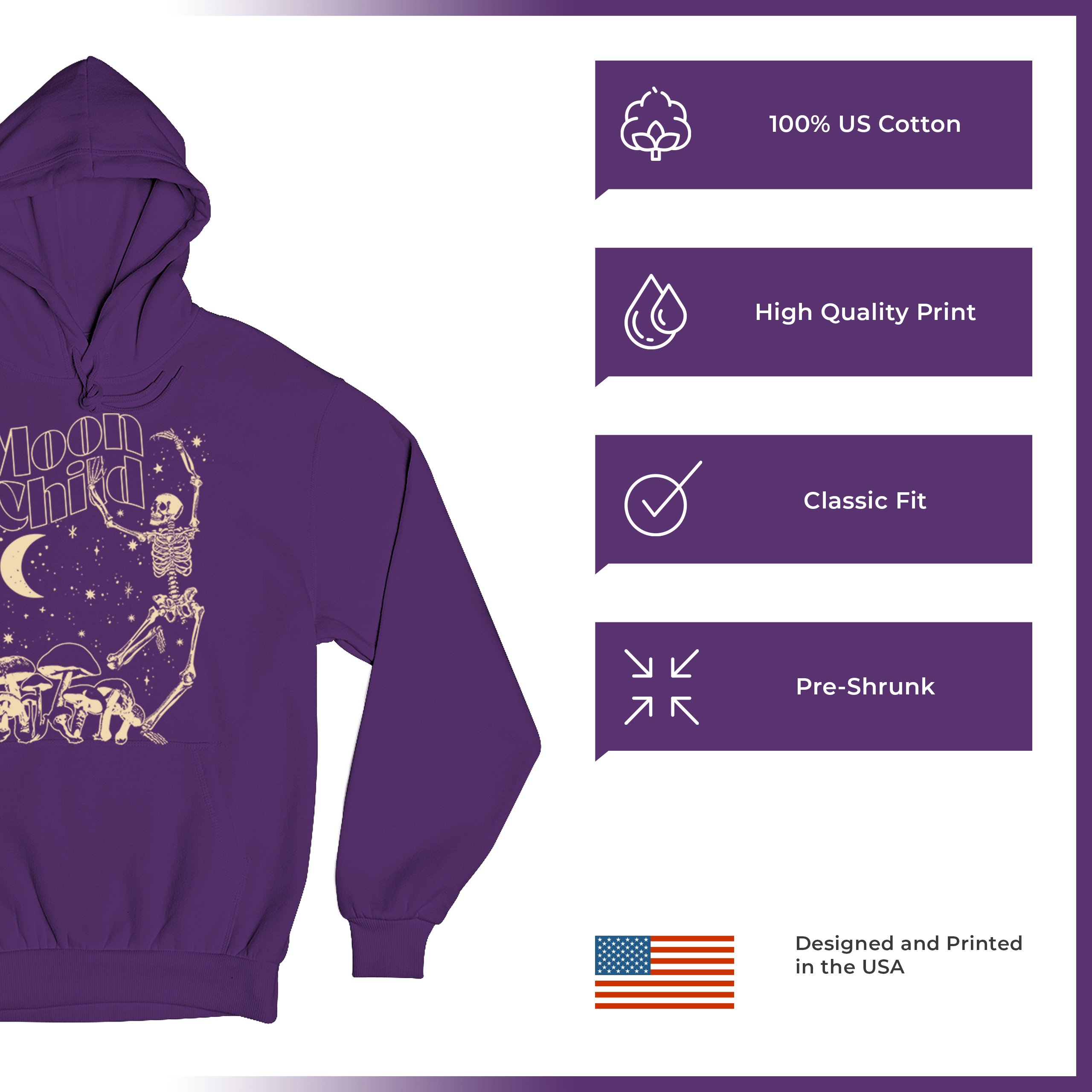 Moon Child Skeleton Sweatshirt Mystic Mushroom Lunar Spirit Halloween Hoodie - Picture 14 of 29