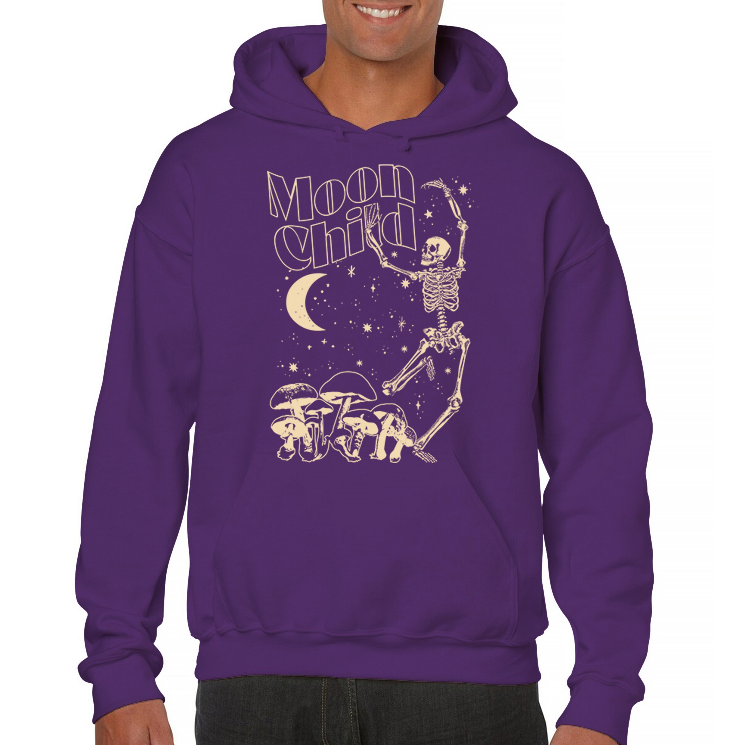 Moon Child Skeleton Sweatshirt Mystic Mushroom Lunar Spirit Halloween Hoodie - Picture 9 of 29