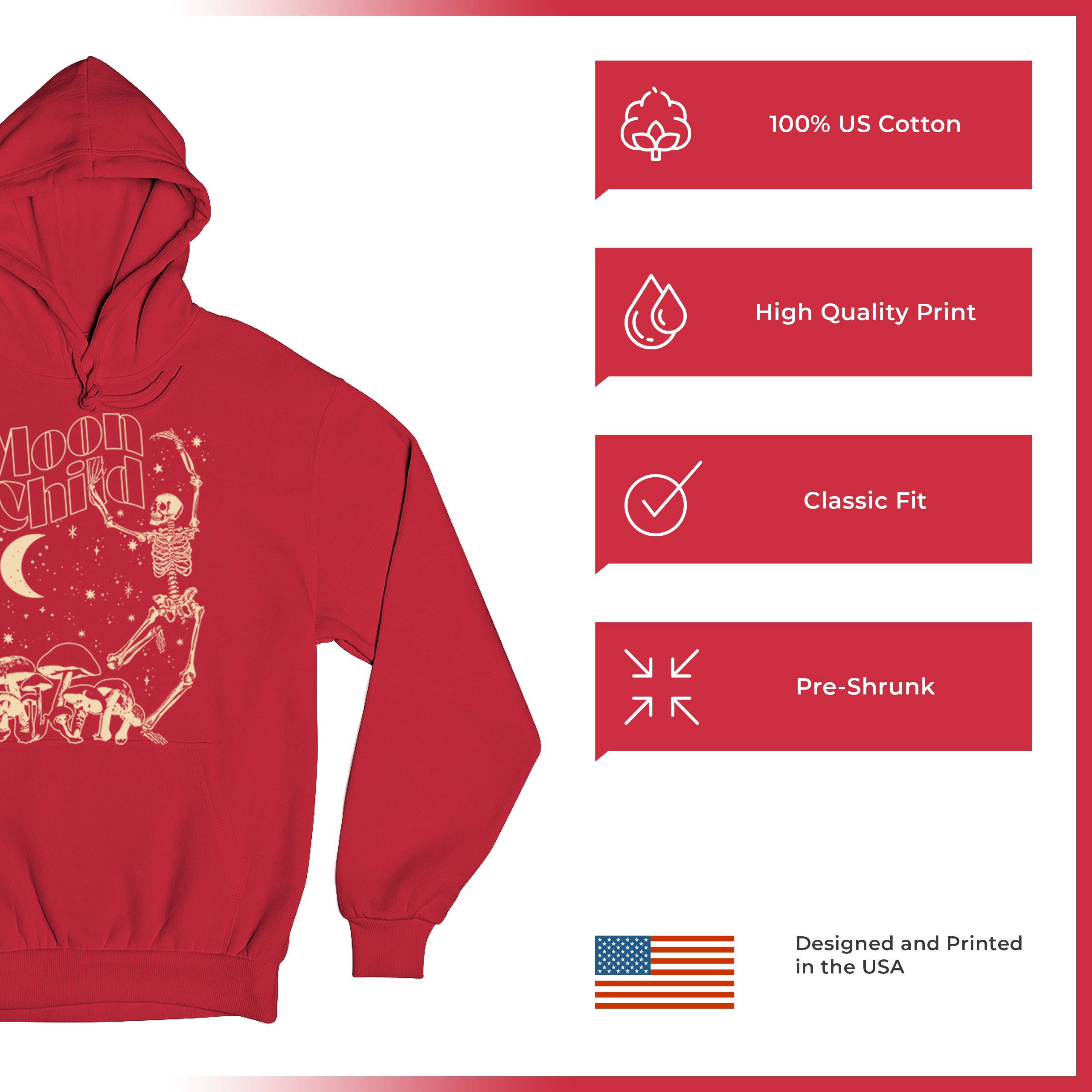 Moon Child Skeleton Sweatshirt Mystic Mushroom Lunar Spirit Halloween Hoodie - Picture 21 of 29