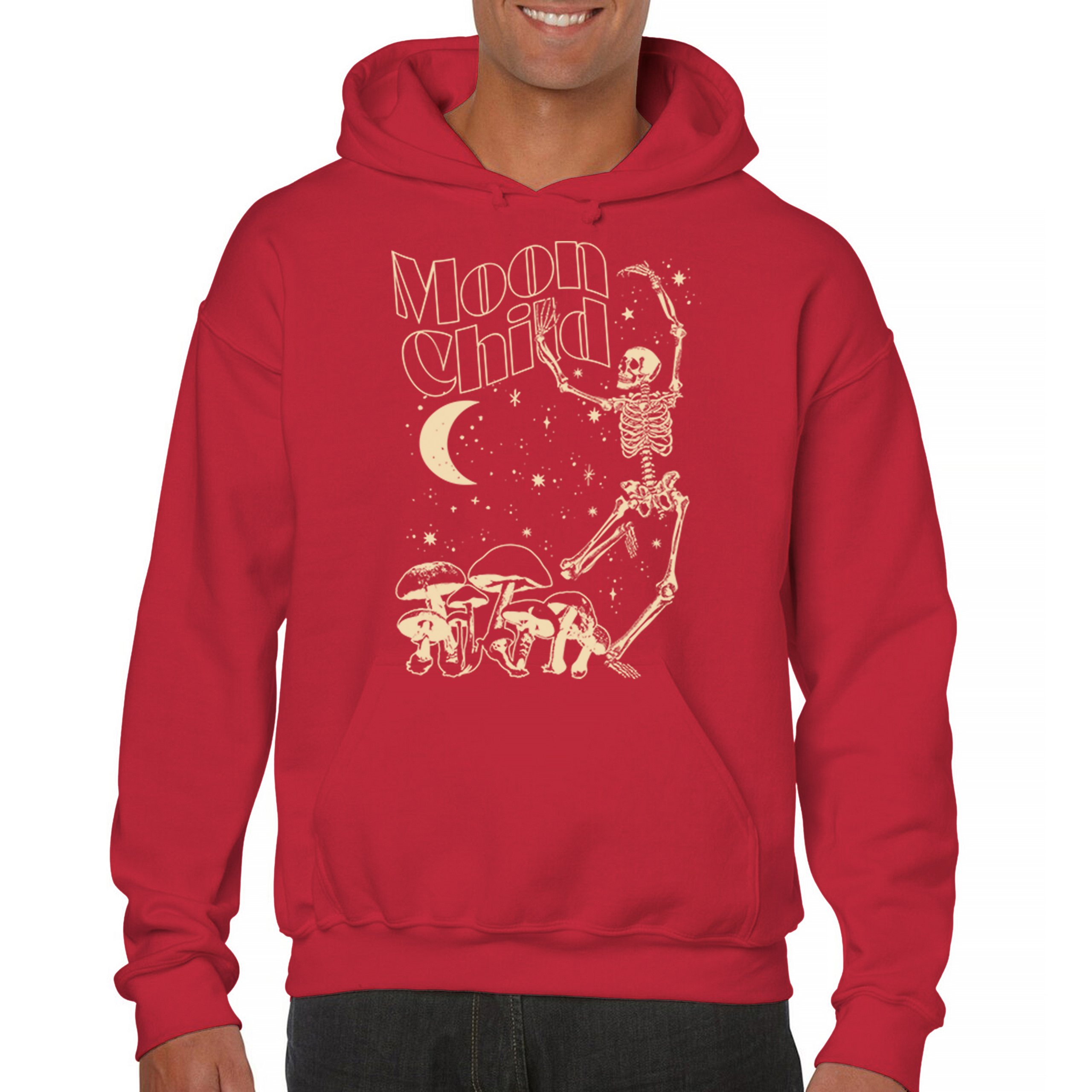 Moon Child Skeleton Sweatshirt Mystic Mushroom Lunar Spirit Halloween Hoodie - Picture 16 of 29