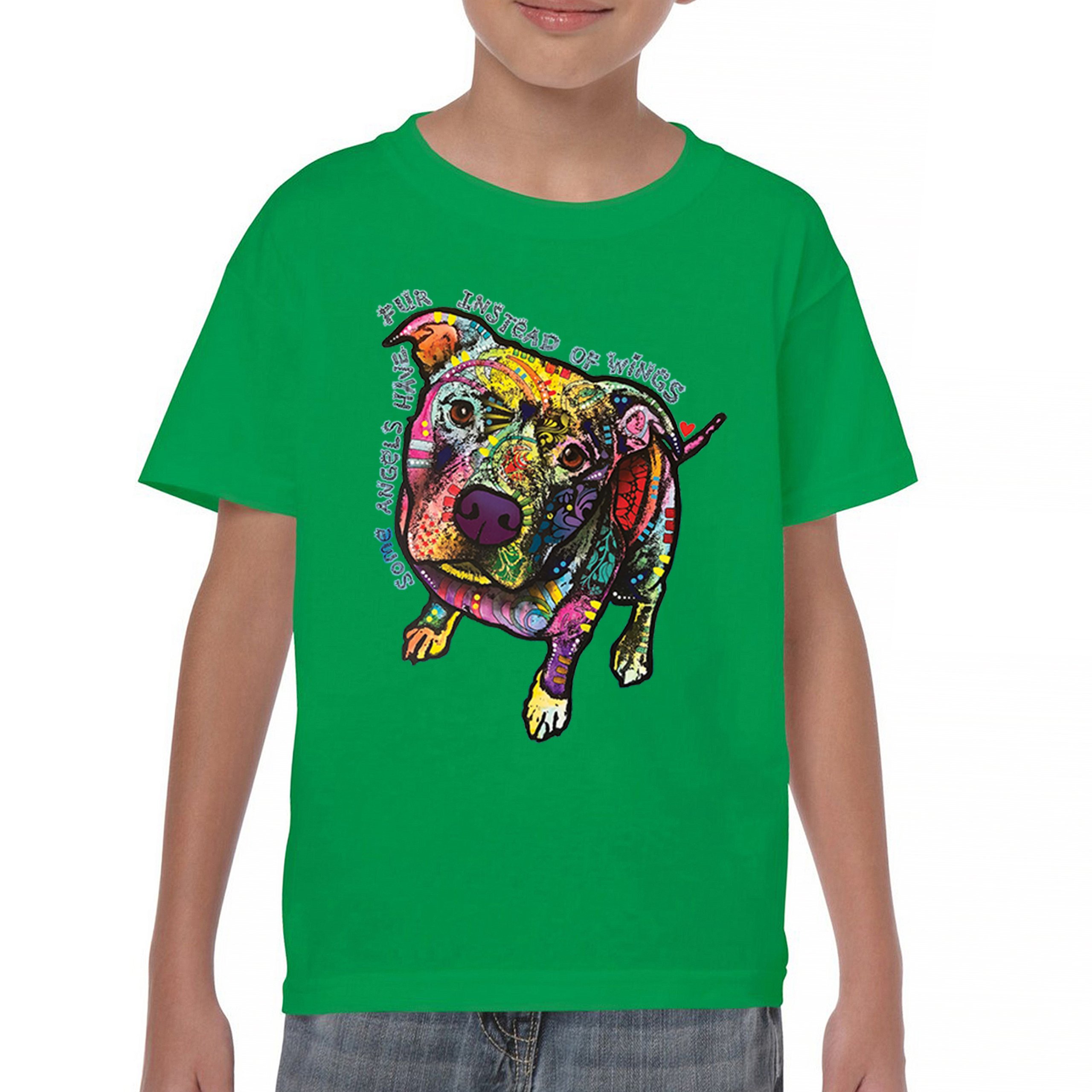Dean Russo Pit Bull Youth T-shirt Some Angels Have Fur Instead of Wings Kids - Picture 30 of 50