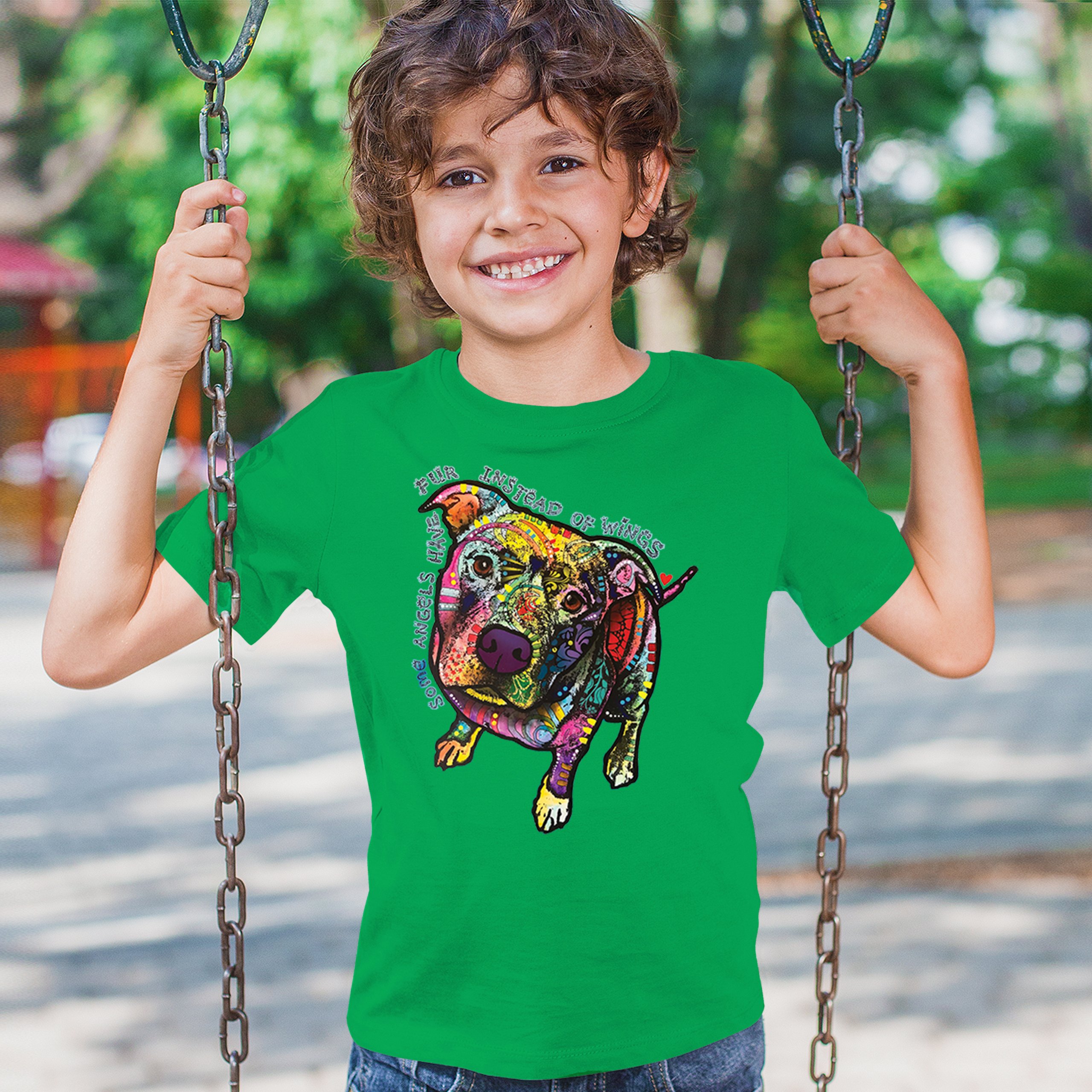 Dean Russo Pit Bull Youth T-shirt Some Angels Have Fur Instead of Wings Kids - Picture 33 of 50