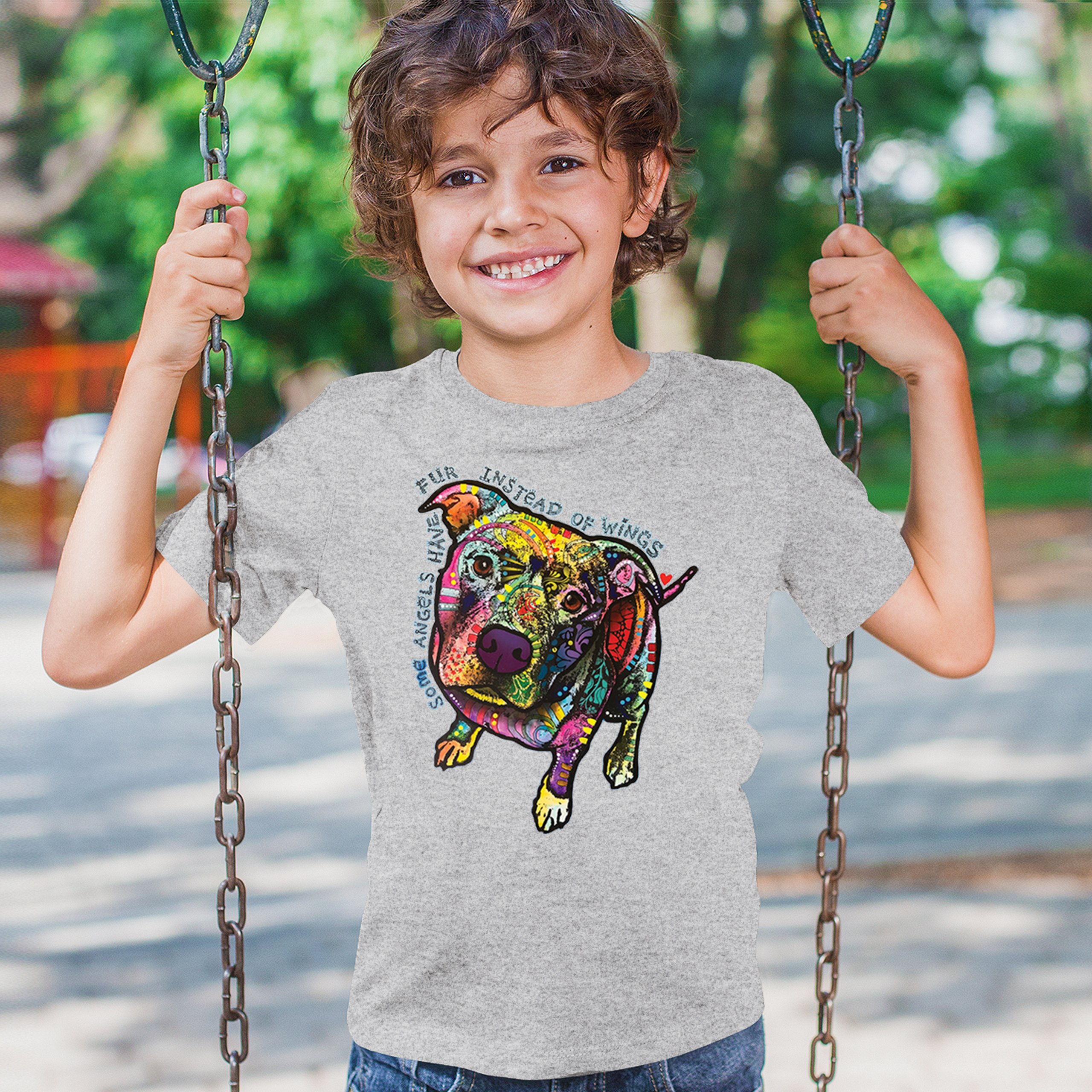 Dean Russo Pit Bull Youth T-shirt Some Angels Have Fur Instead of Wings Kids - Picture 12 of 50