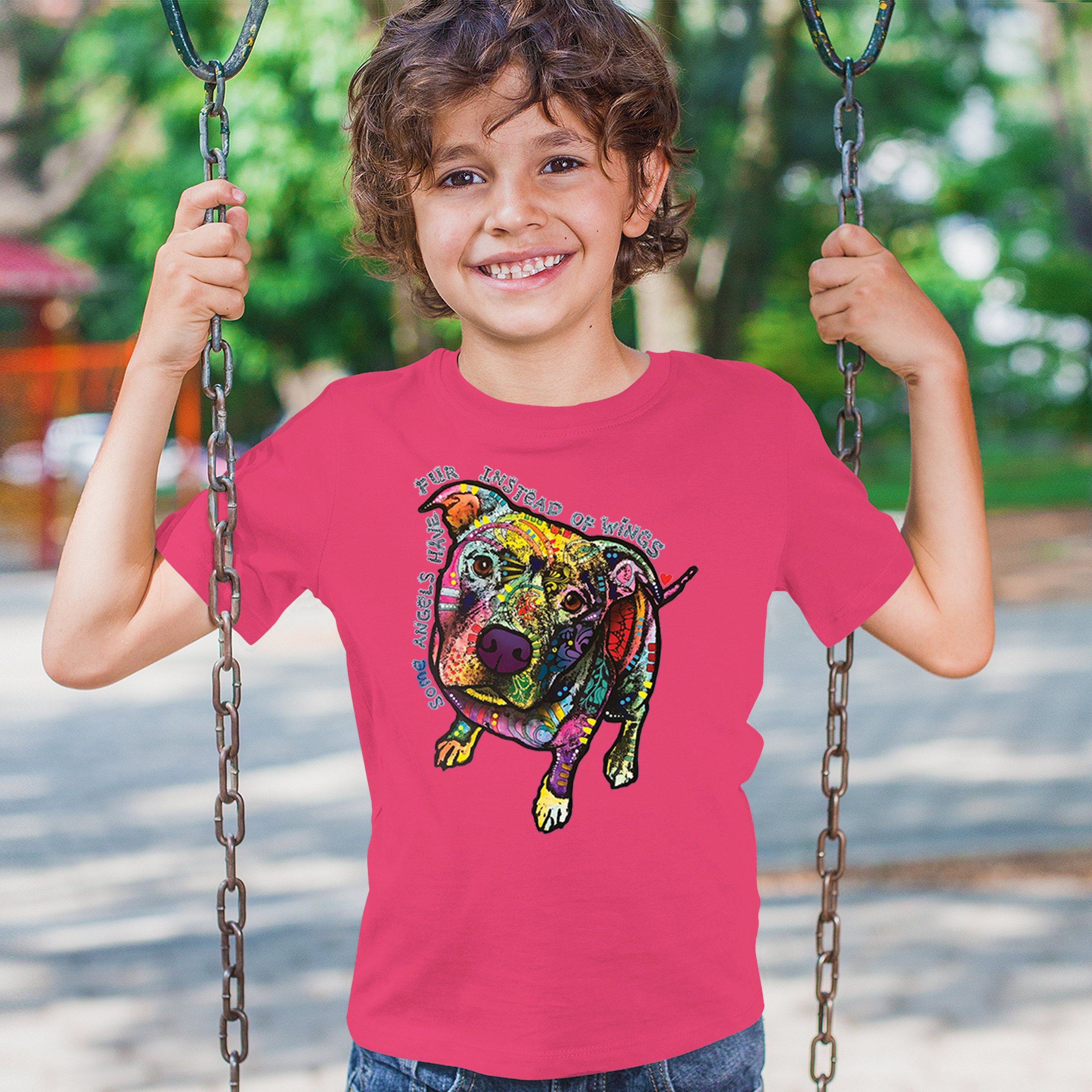 Dean Russo Pit Bull Youth T-shirt Some Angels Have Fur Instead of Wings Kids - Picture 47 of 50