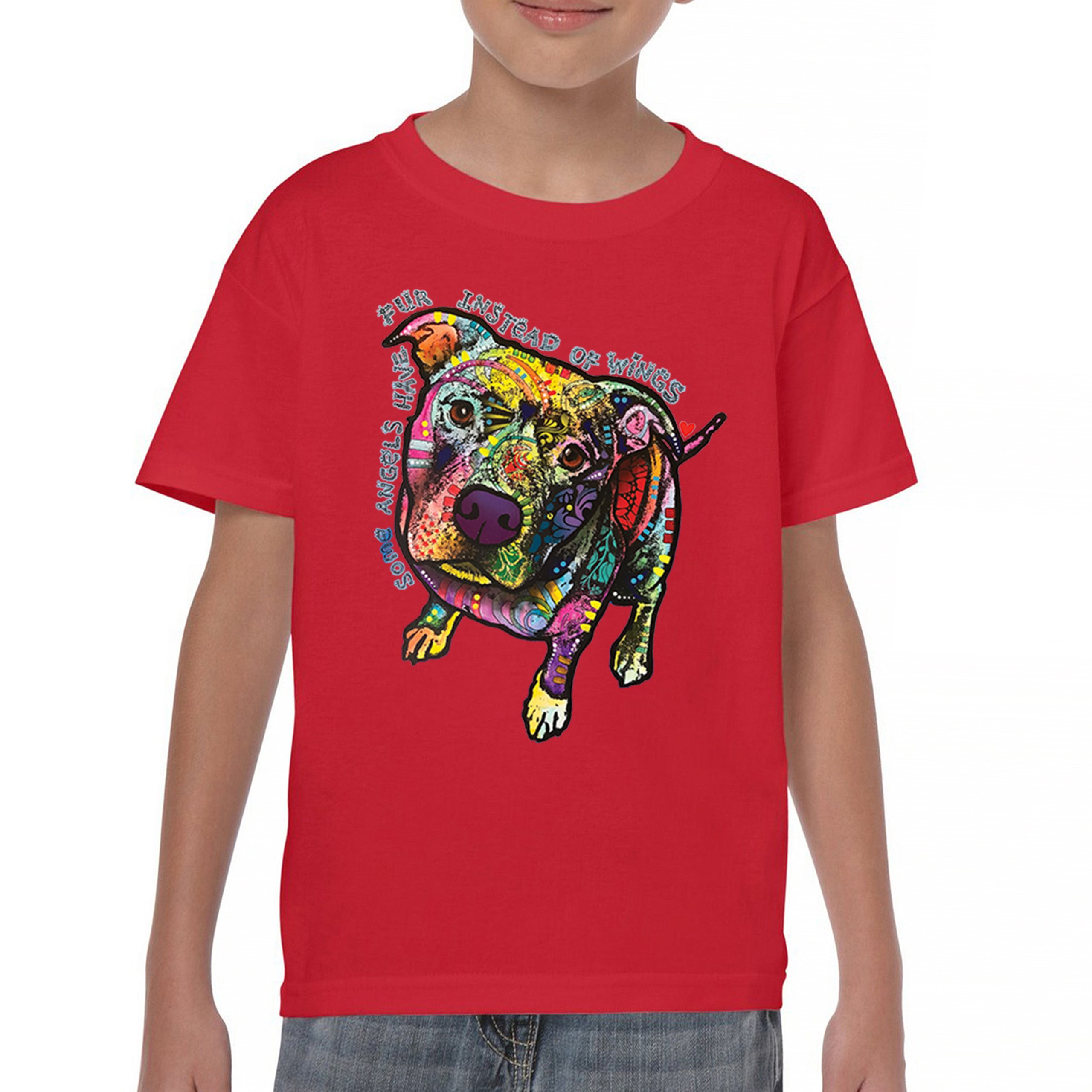 Dean Russo Pit Bull Youth T-shirt Some Angels Have Fur Instead of Wings Kids - Picture 16 of 50