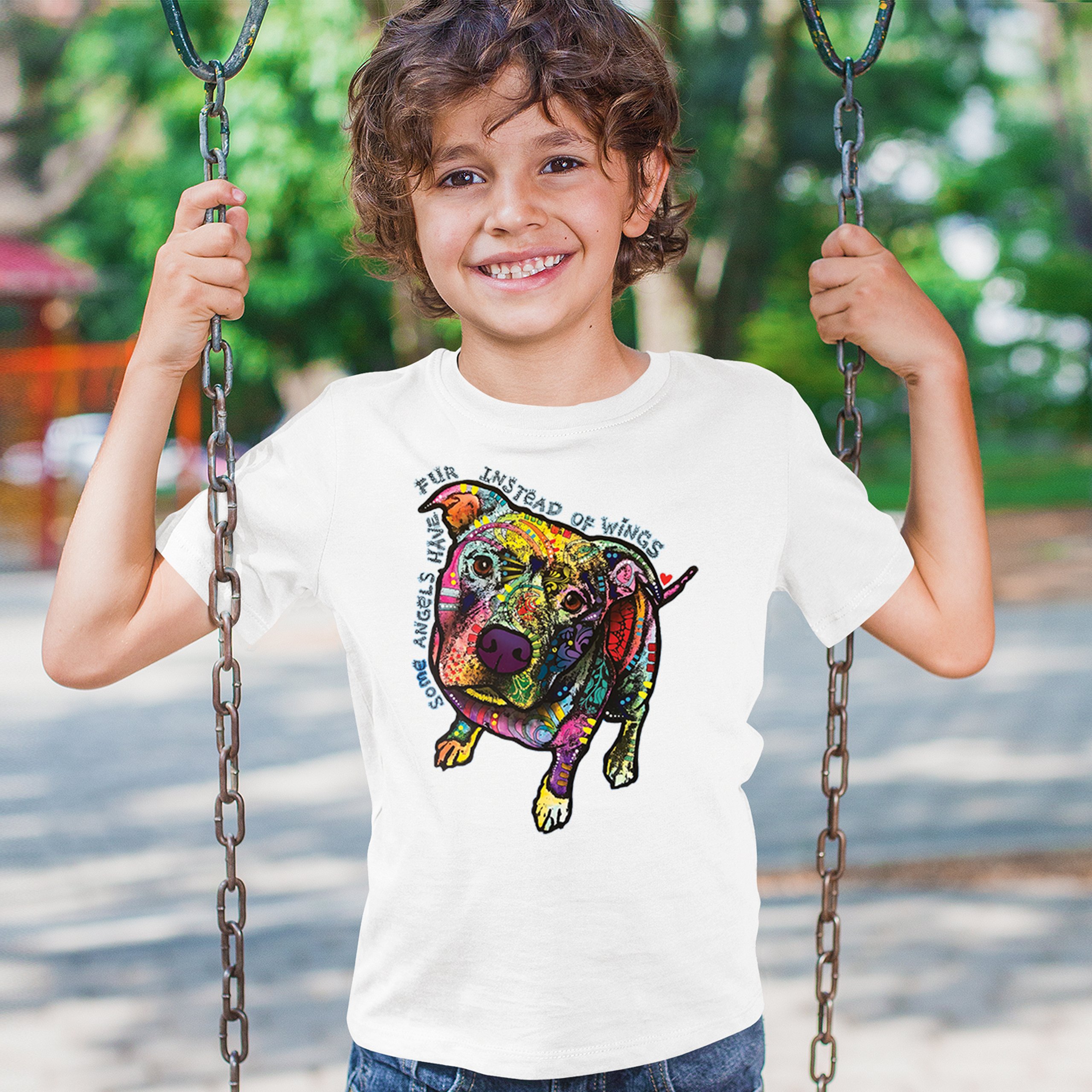 Dean Russo Pit Bull Youth T-shirt Some Angels Have Fur Instead of Wings Kids - Picture 26 of 50
