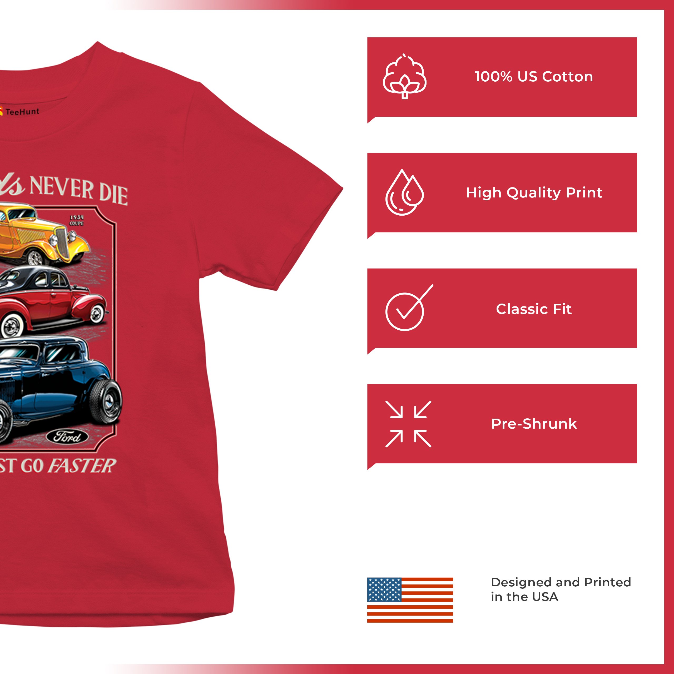 Ford Hot Rod Legends Youth T-shirt 1932 Model B 1934 Coupe 40 Flathead Kids - Picture 21 of 50