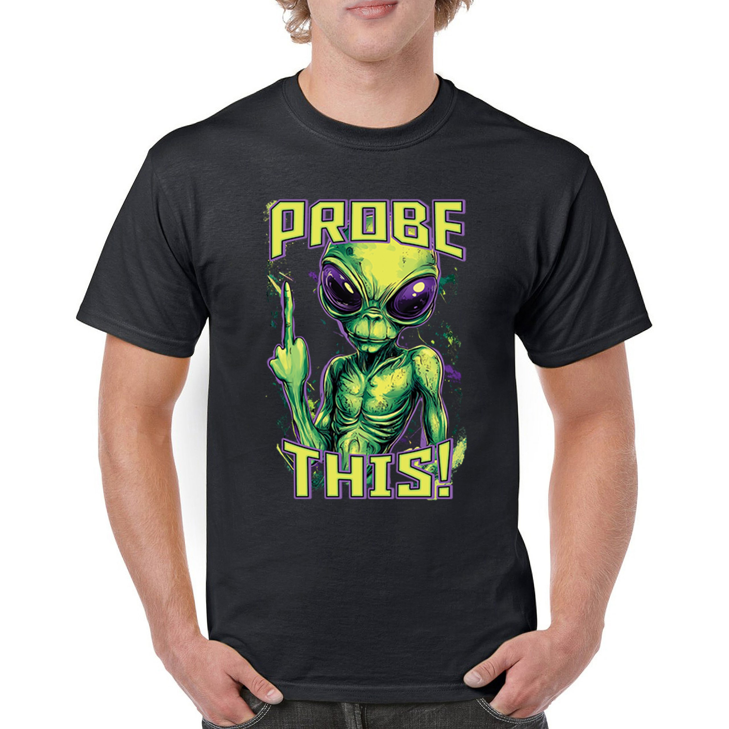 ALTRA T shirt uomo Probe This Mean Alien divertente sarcastico dito medio UFO