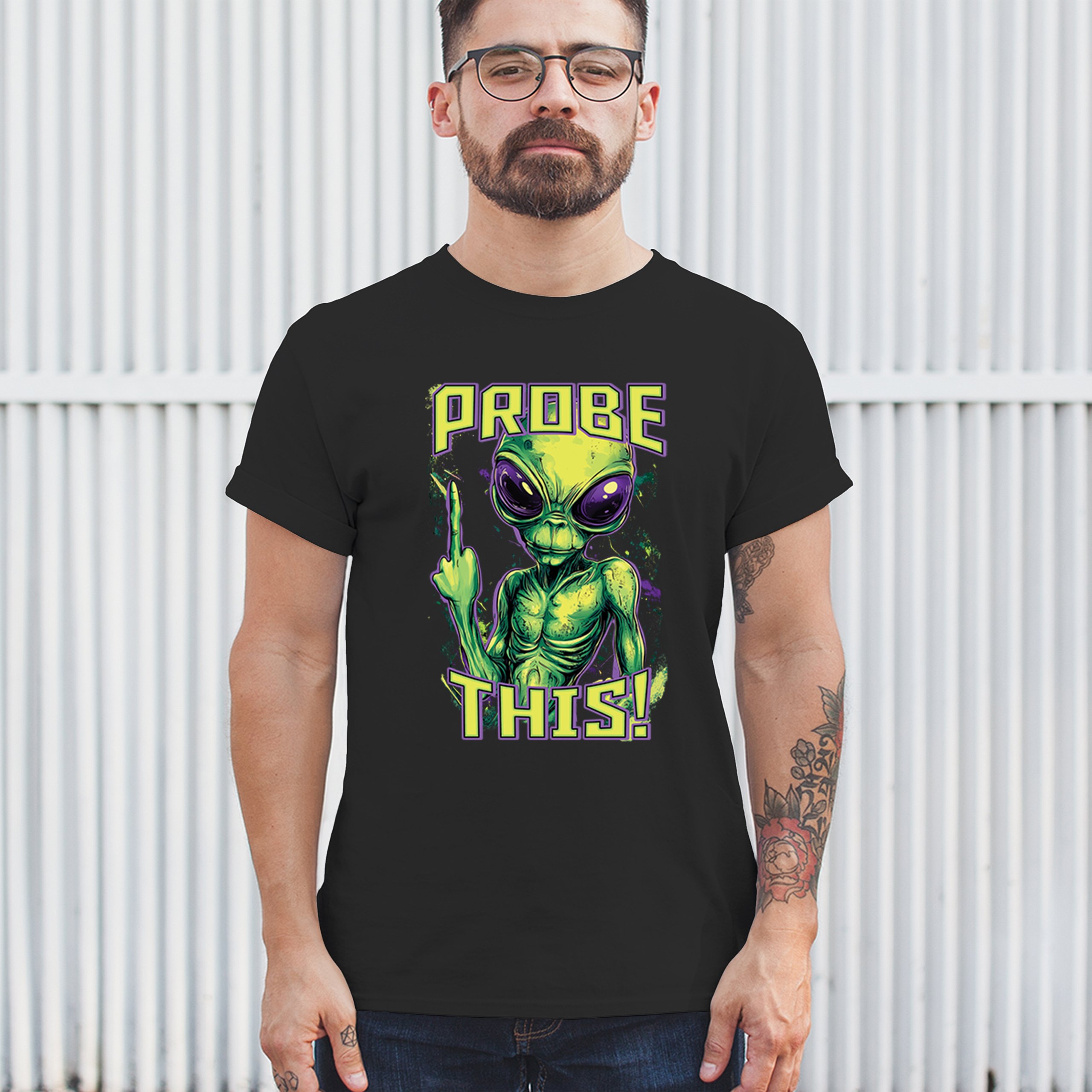 ALTRA T shirt uomo Probe This Mean Alien divertente sarcastico dito medio UFO