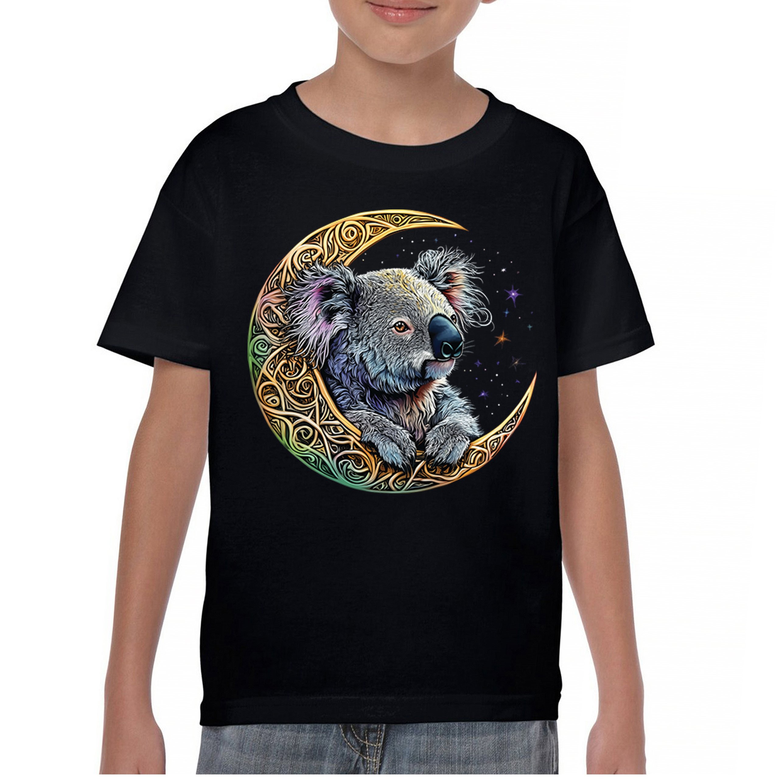 Celtic Moon Koala Youth T-shirt Spiritual Lunar Forest Animal Wildlife Kids - Picture 2 of 50