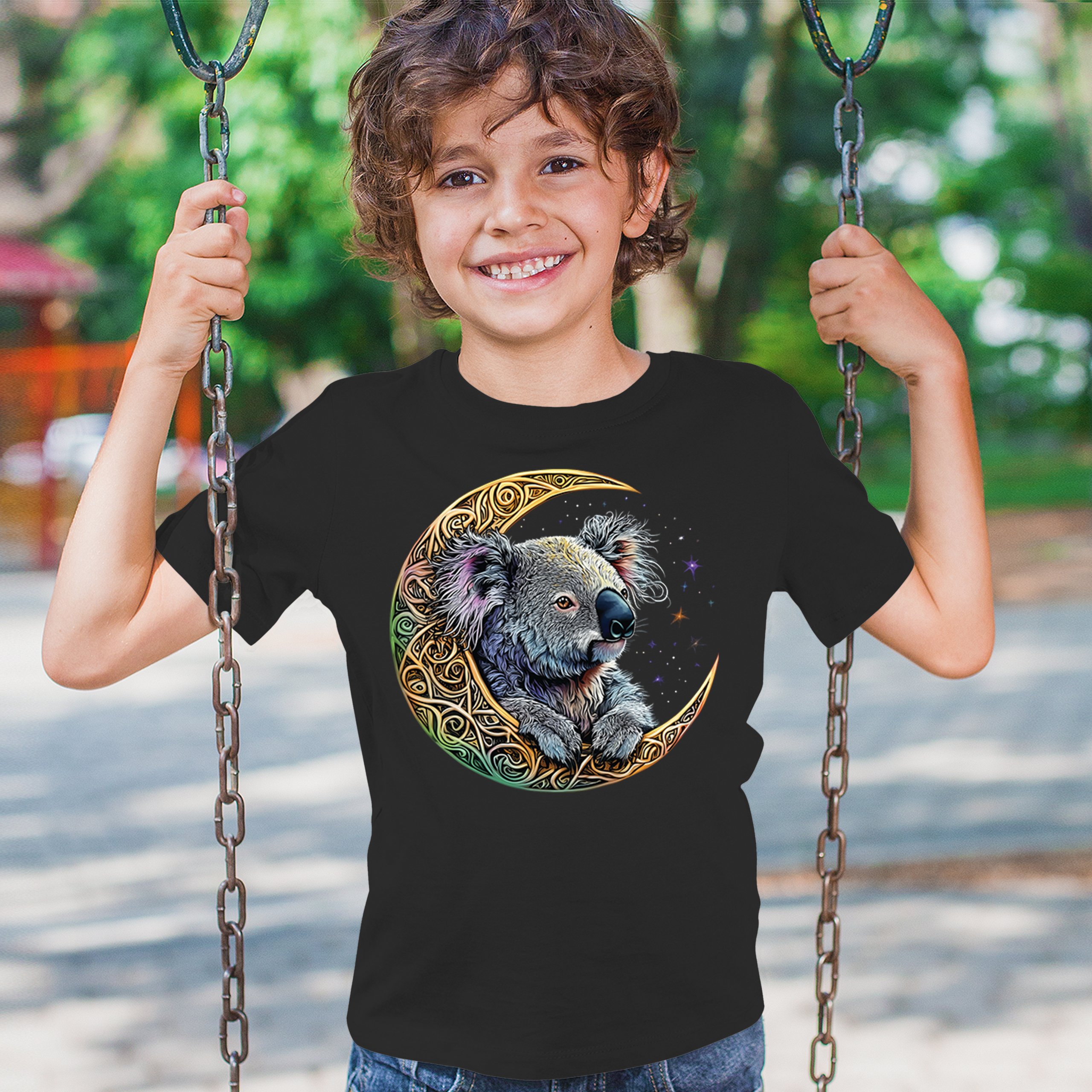 Celtic Moon Koala Youth T-shirt Spiritual Lunar Forest Animal Wildlife Kids - Picture 5 of 50