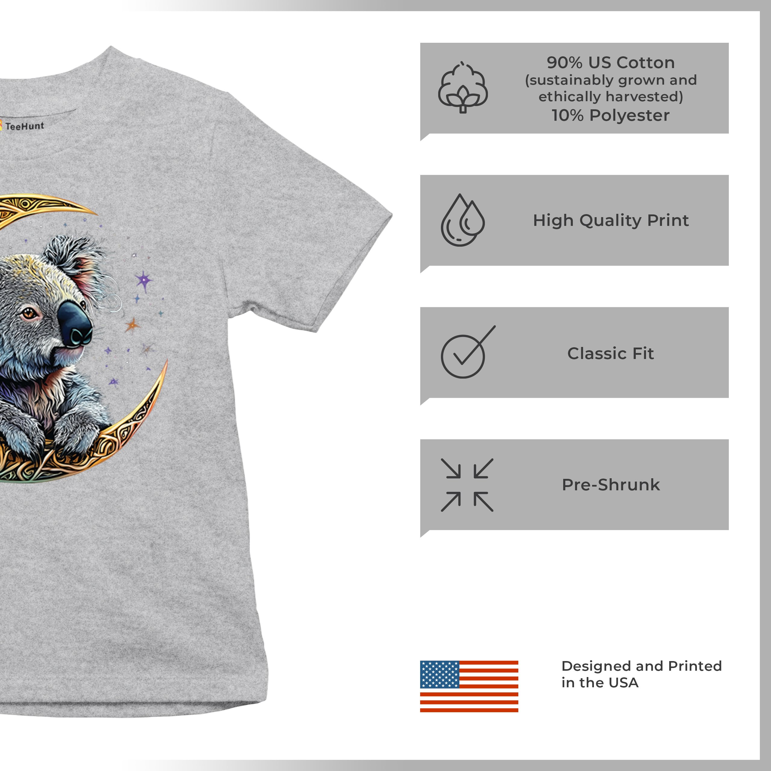 Celtic Moon Koala Youth T-shirt Spiritual Lunar Forest Animal Wildlife Kids - Picture 14 of 50