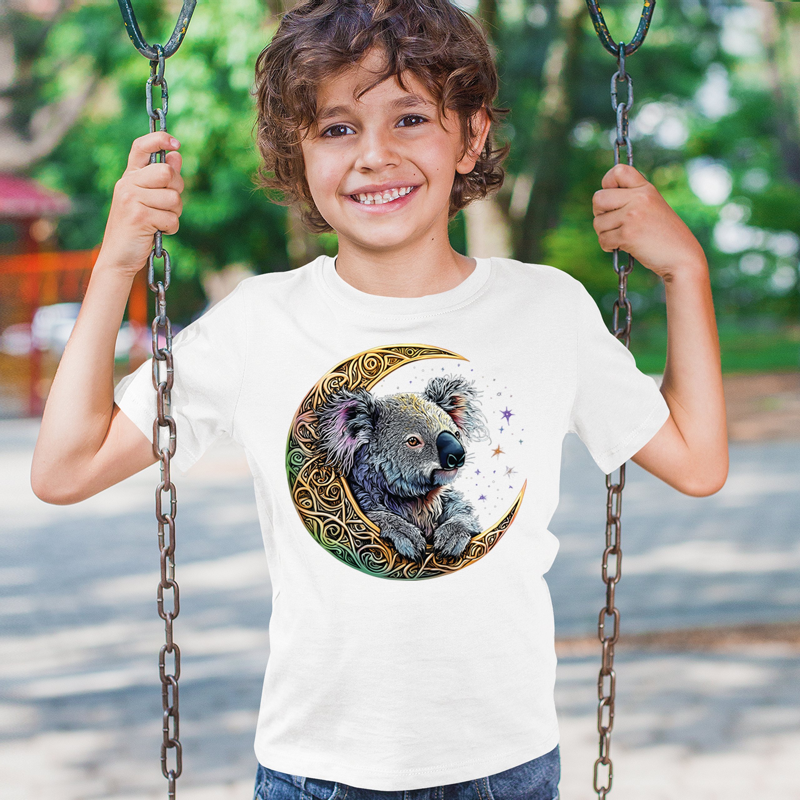 Celtic Moon Koala Youth T-shirt Spiritual Lunar Forest Animal Wildlife Kids - Picture 26 of 50