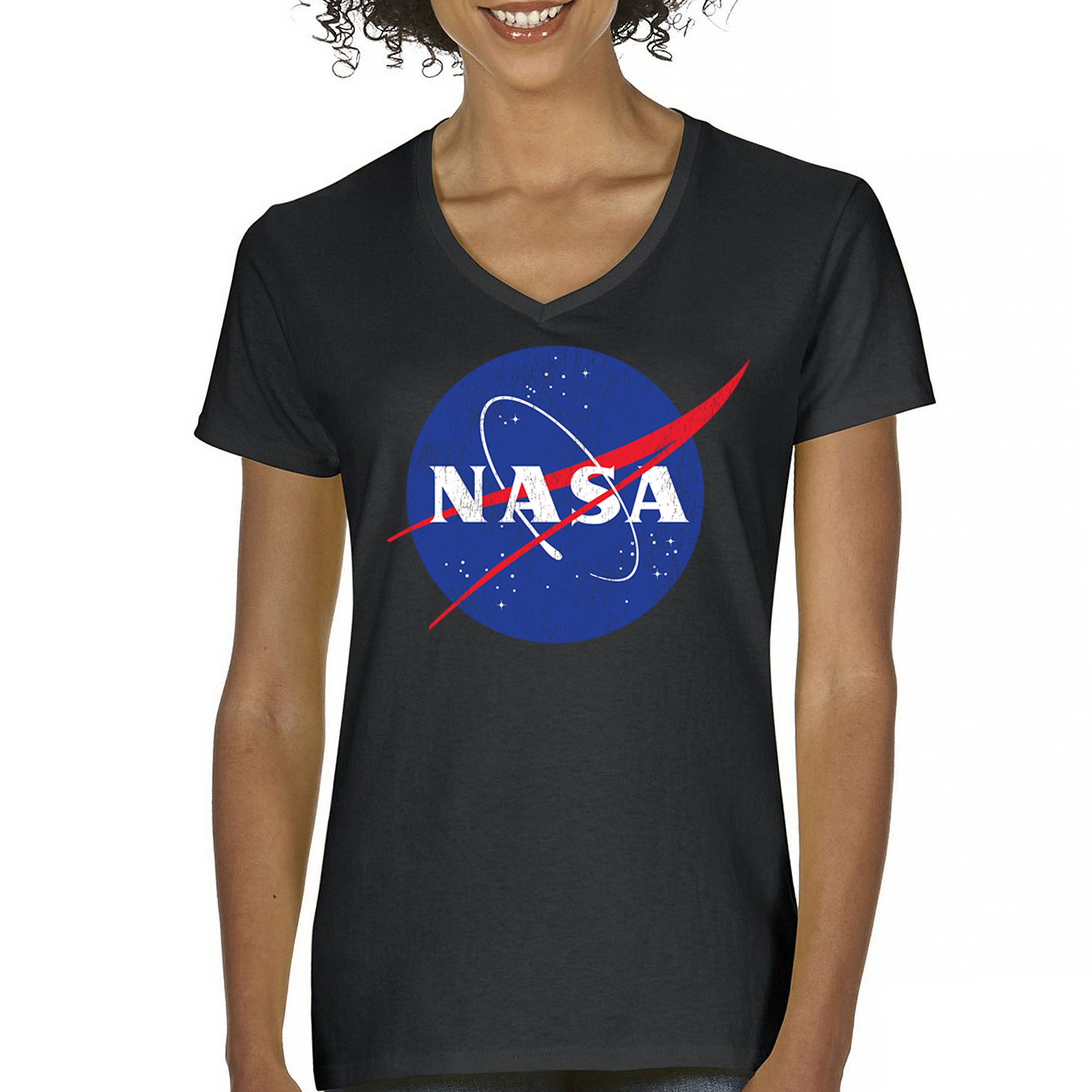 NASA Meatball Logo Women’s V-Neck T-shirt American Astronaut Space UFO Souvenir
