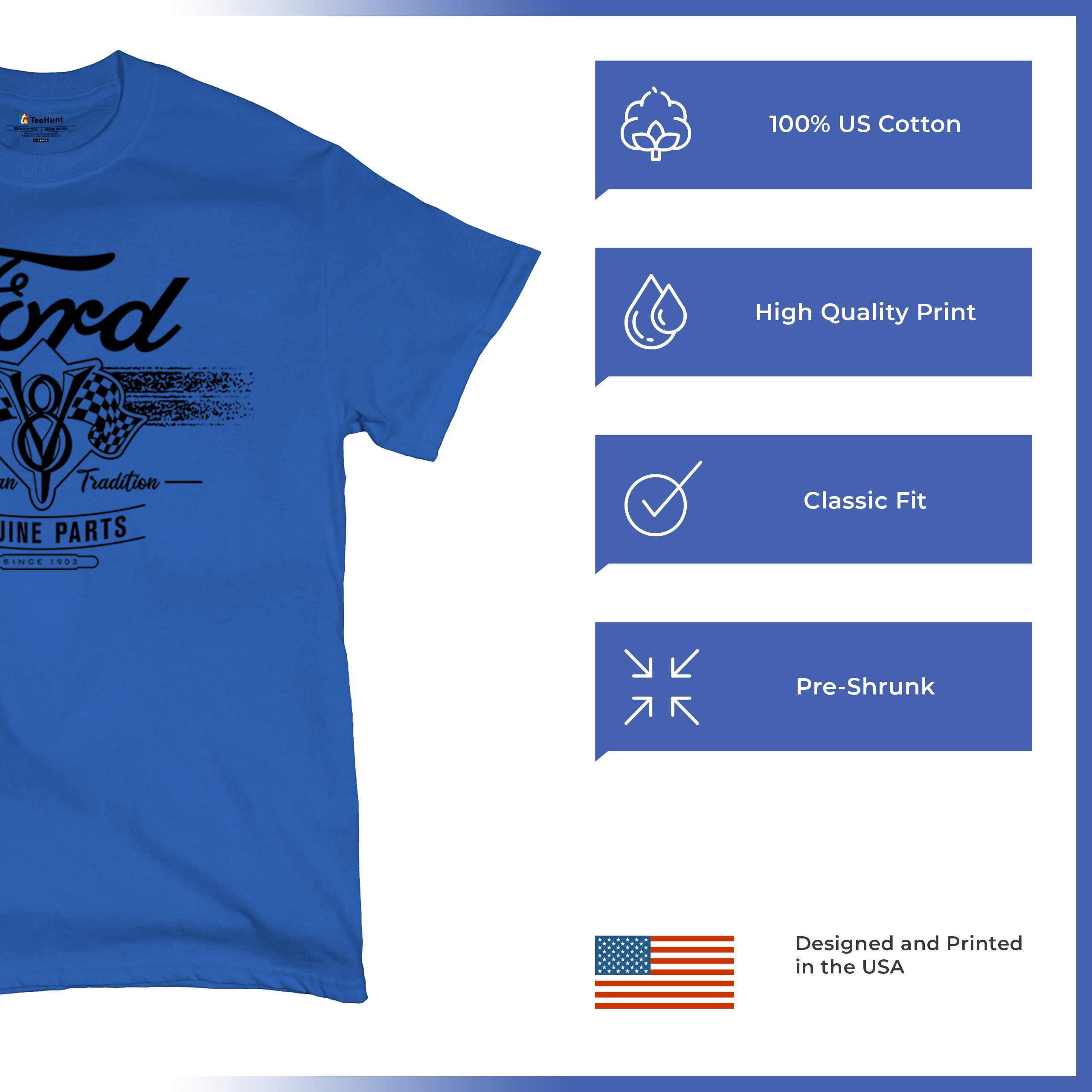 Ford V8 Originalteile T-Shirt American Racing Mustang Performance Herren Tee - Bild 70 von 78