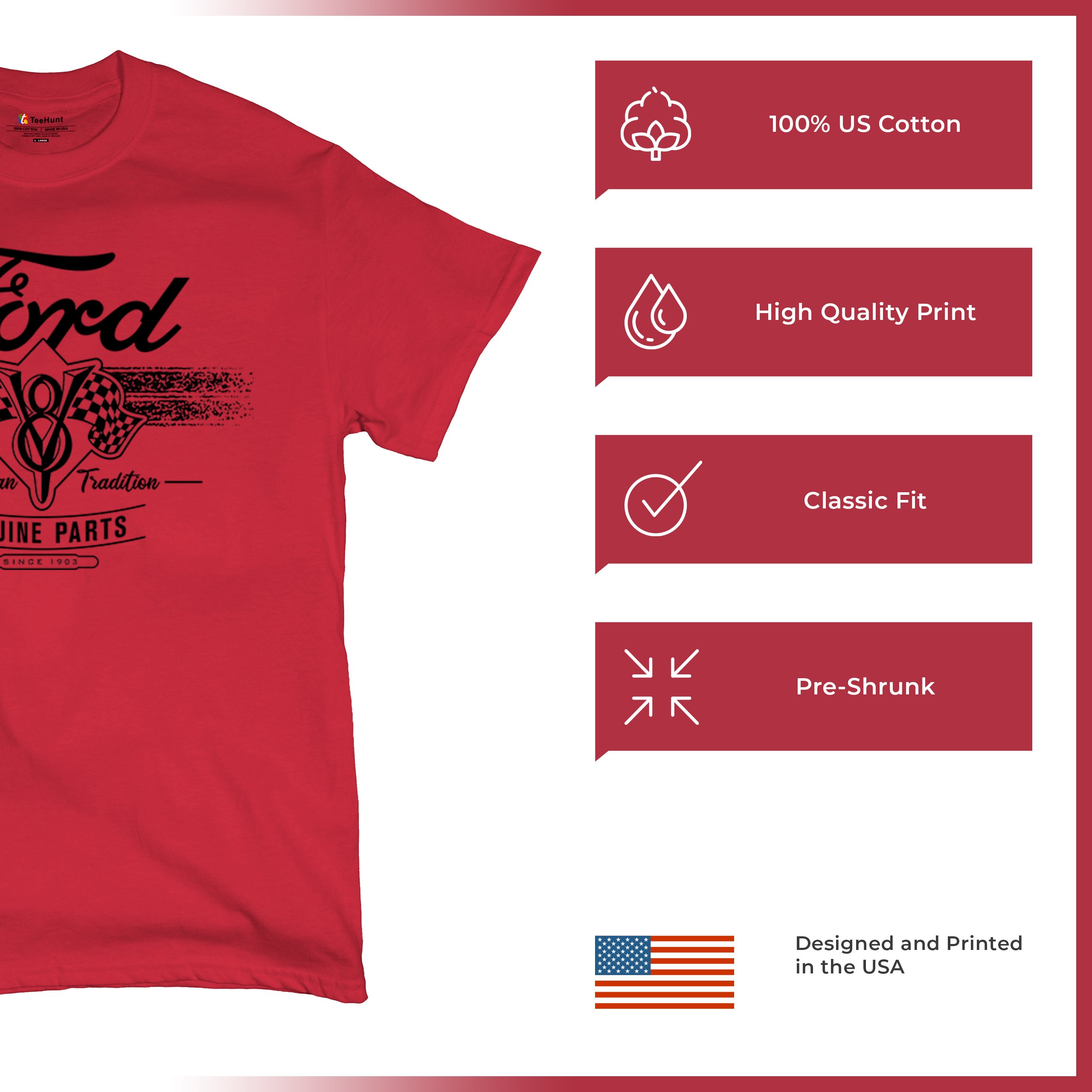 Ford V8 Originalteile T-Shirt American Racing Mustang Performance Herren Tee - Bild 28 von 78