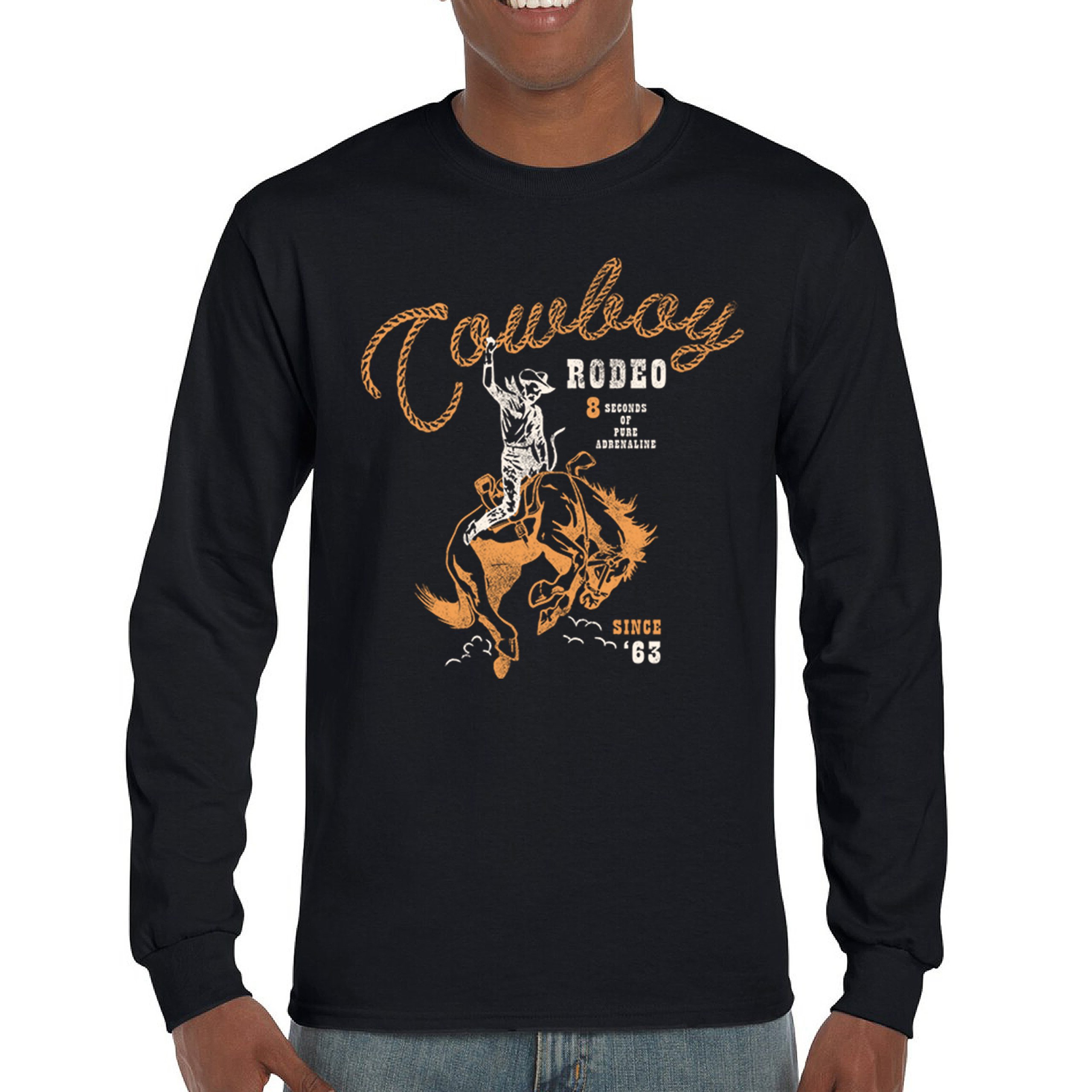 Vintage Cowboy Rodeo Long Sleeve T-shirt Bucking Bronco Rider Country Life
