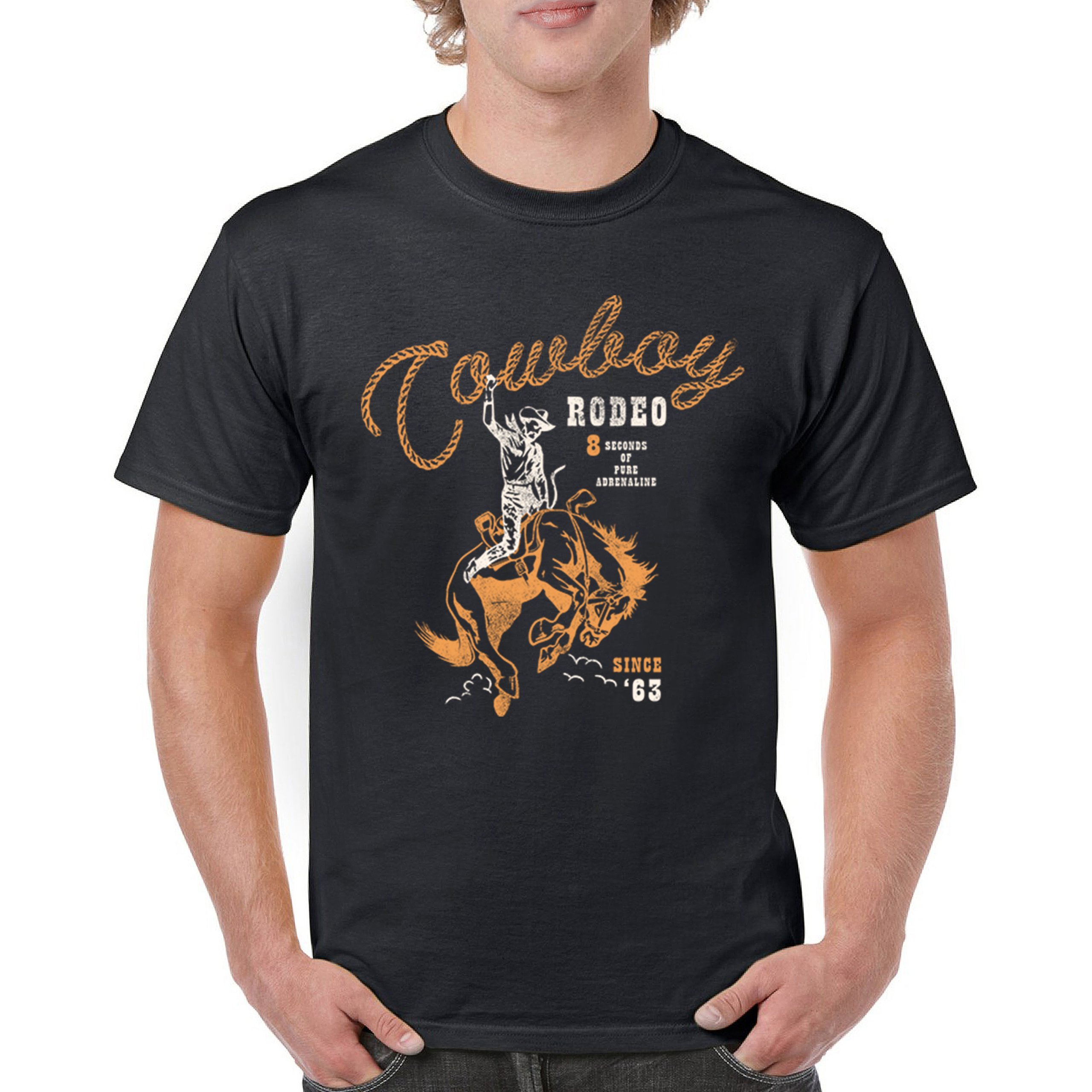 Vintage Cowboy Rodeo T-shirt Bucking Bronco Rider Country Life Men’s Tee
