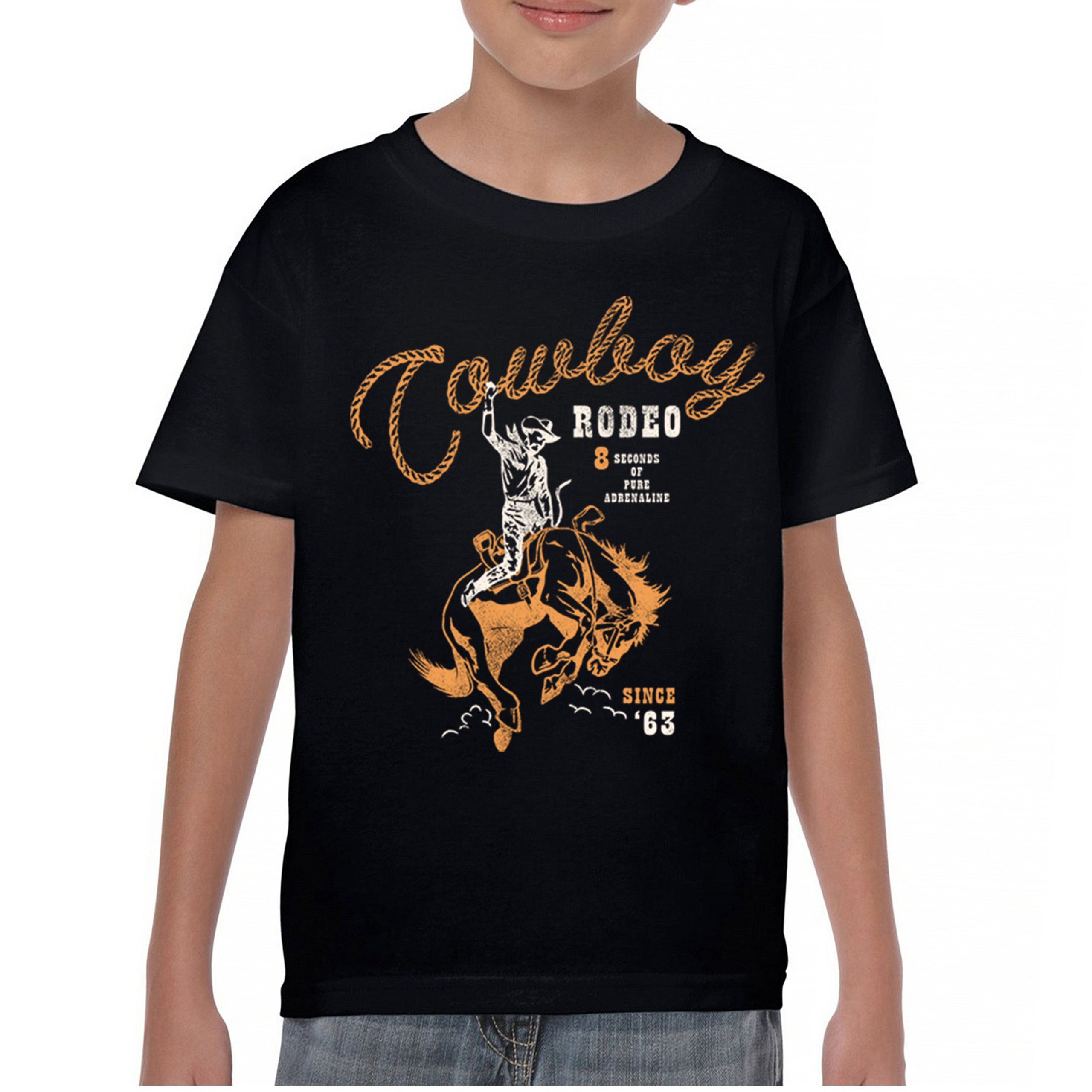 Vintage Cowboy Rodeo Youth T-shirt Bucking Bronco Rider Country Life Kids - Picture 2 of 36