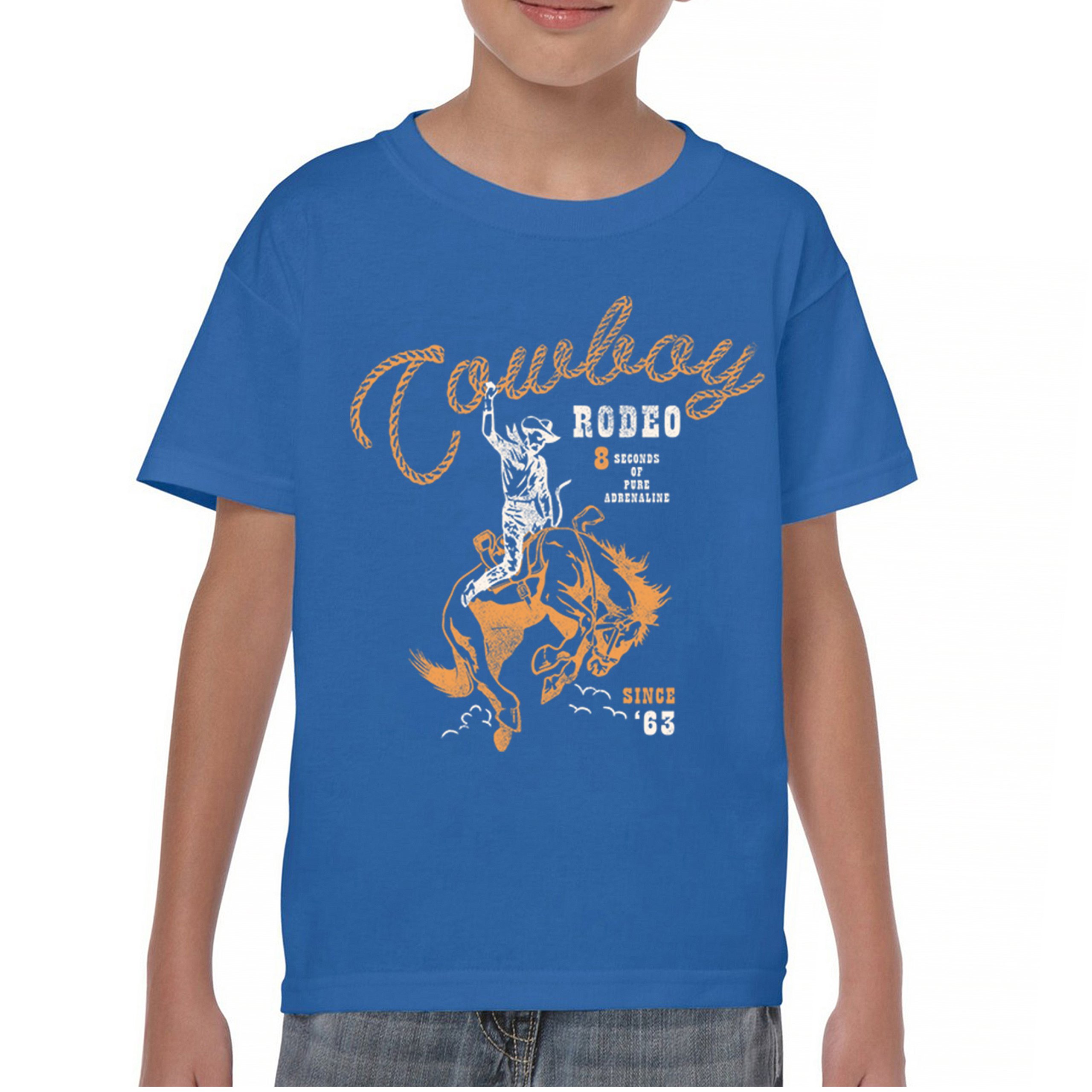 Vintage Cowboy Rodeo Youth T-shirt Bucking Bronco Rider Country Life Kids - Picture 23 of 36