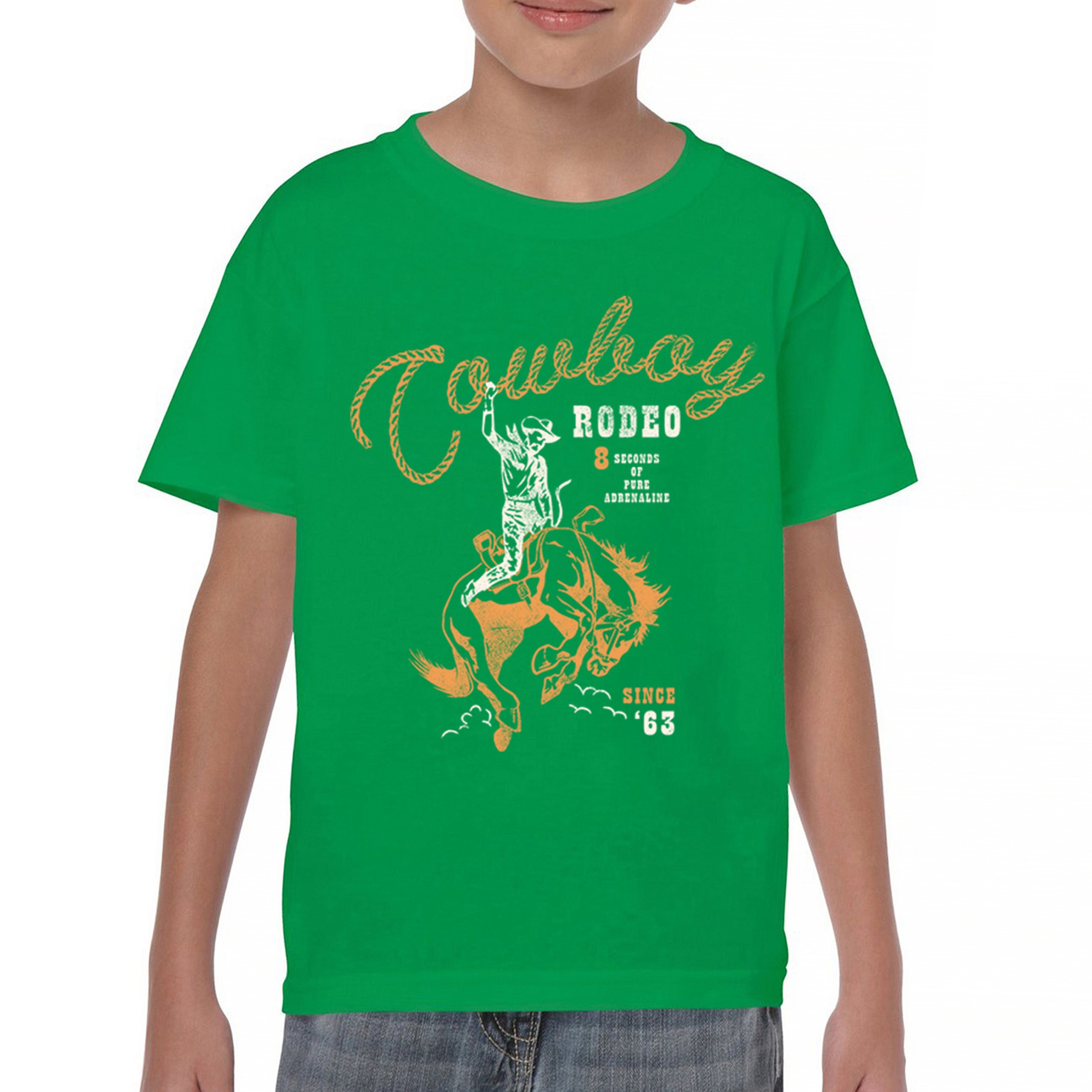 Vintage Cowboy Rodeo Youth T-shirt Bucking Bronco Rider Country Life Kids - Picture 16 of 36