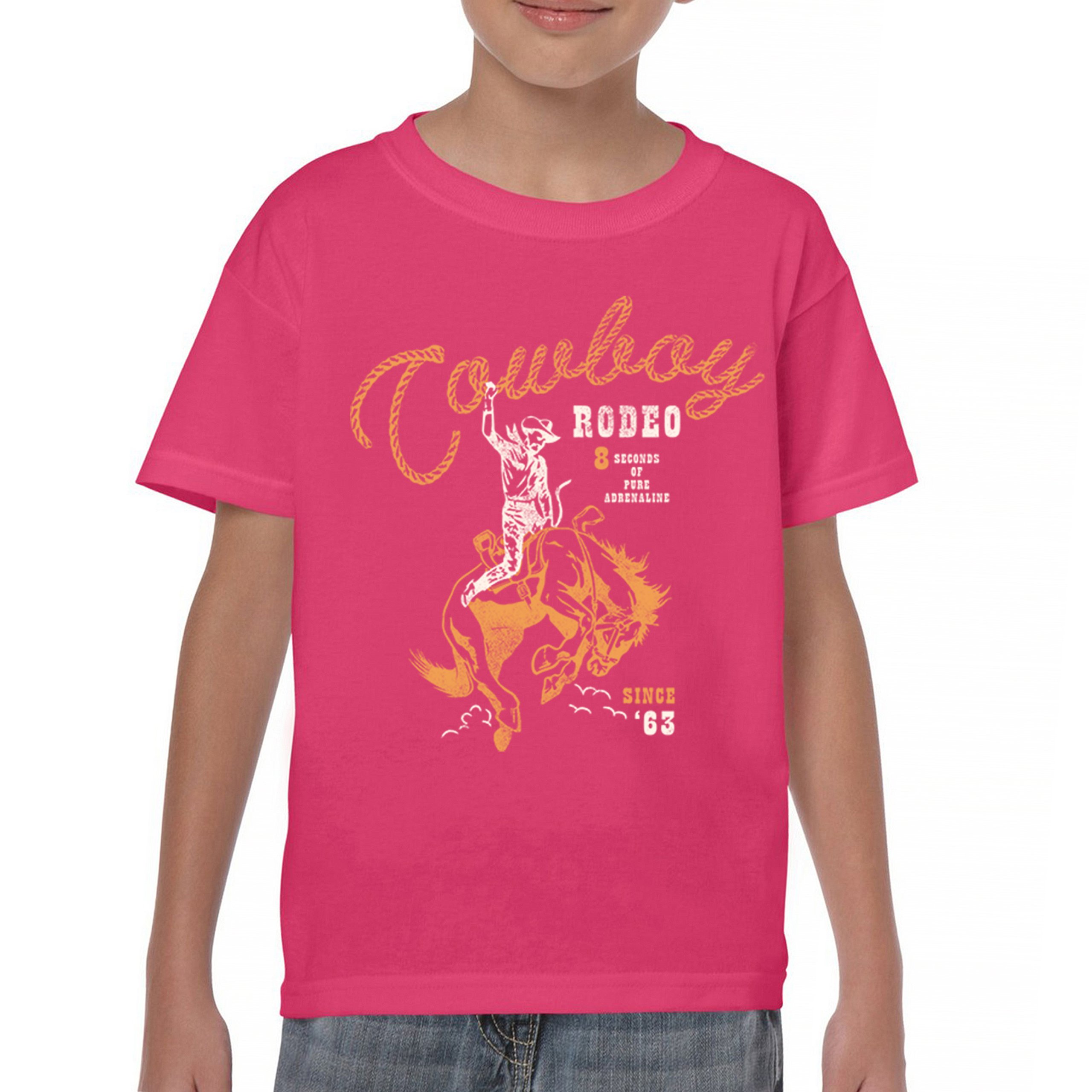 Vintage Cowboy Rodeo Youth T-shirt Bucking Bronco Rider Country Life Kids - Picture 30 of 36