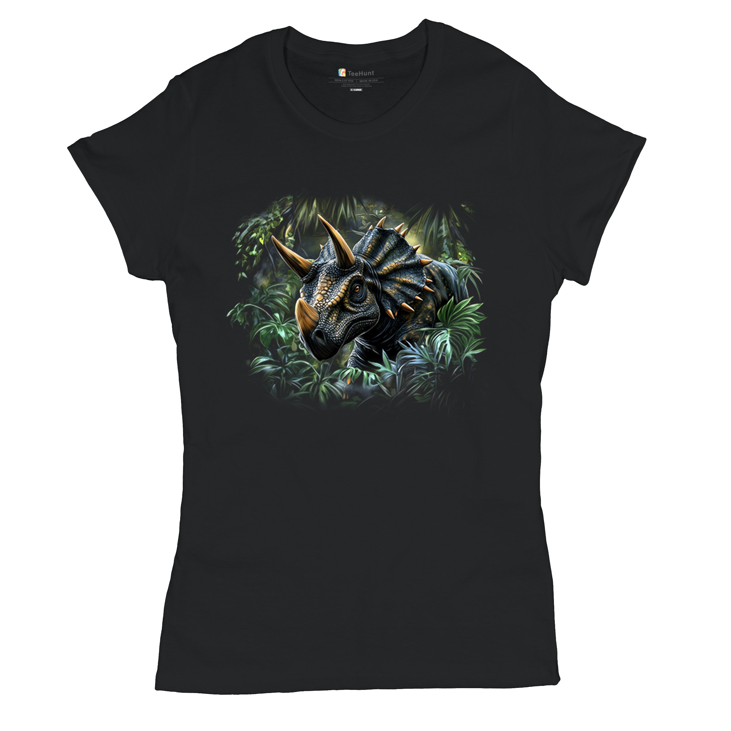 Triceratops Jungle T-Shirt Dinosaur Dino Jurassic Era Prehistoric Women's Tee - Picture 6 of 50