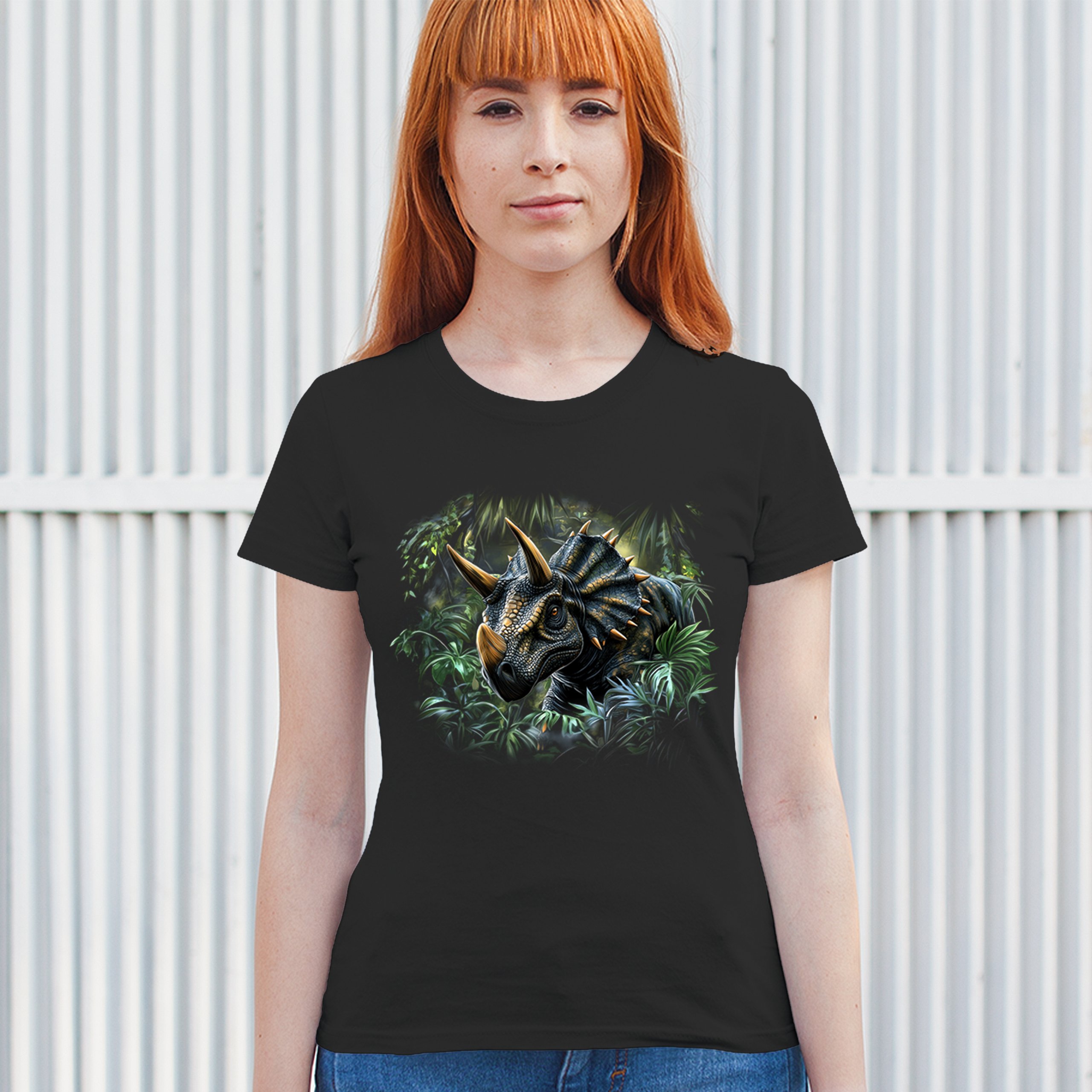 Triceratops Jungle T-Shirt Dinosaur Dino Jurassic Era Prehistoric Women's Tee - Picture 5 of 50