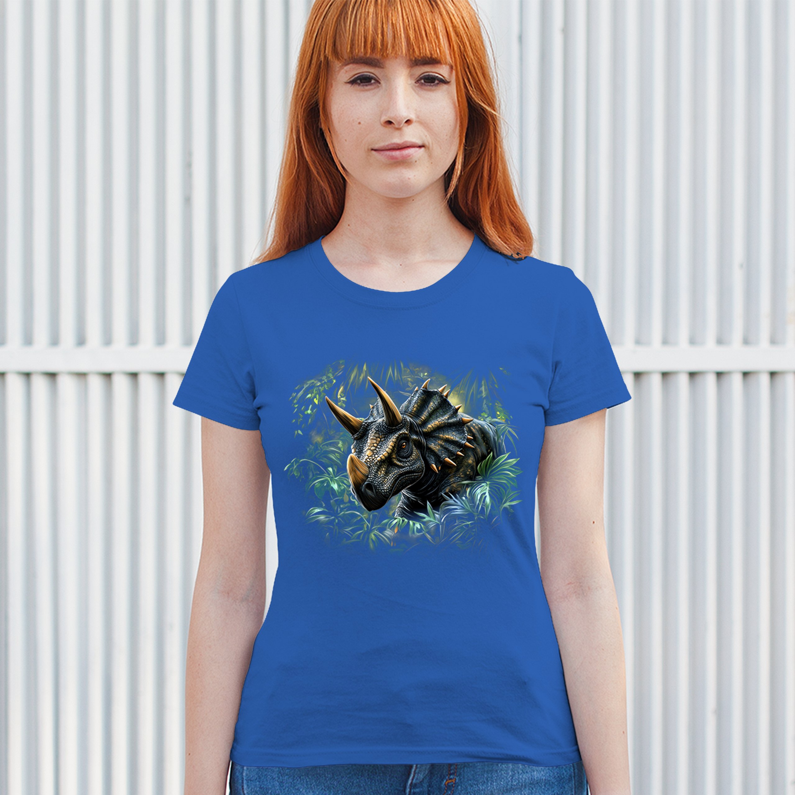 Triceratops Jungle T-Shirt Dinosaur Dino Jurassic Era Prehistoric Women's Tee - Picture 33 of 50