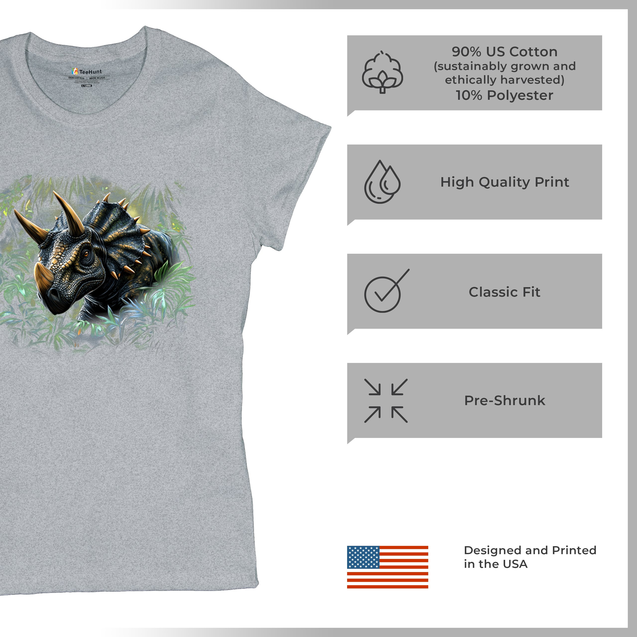 Triceratops Jungle T-Shirt Dinosaur Dino Jurassic Era Prehistoric Women's Tee - Picture 14 of 50