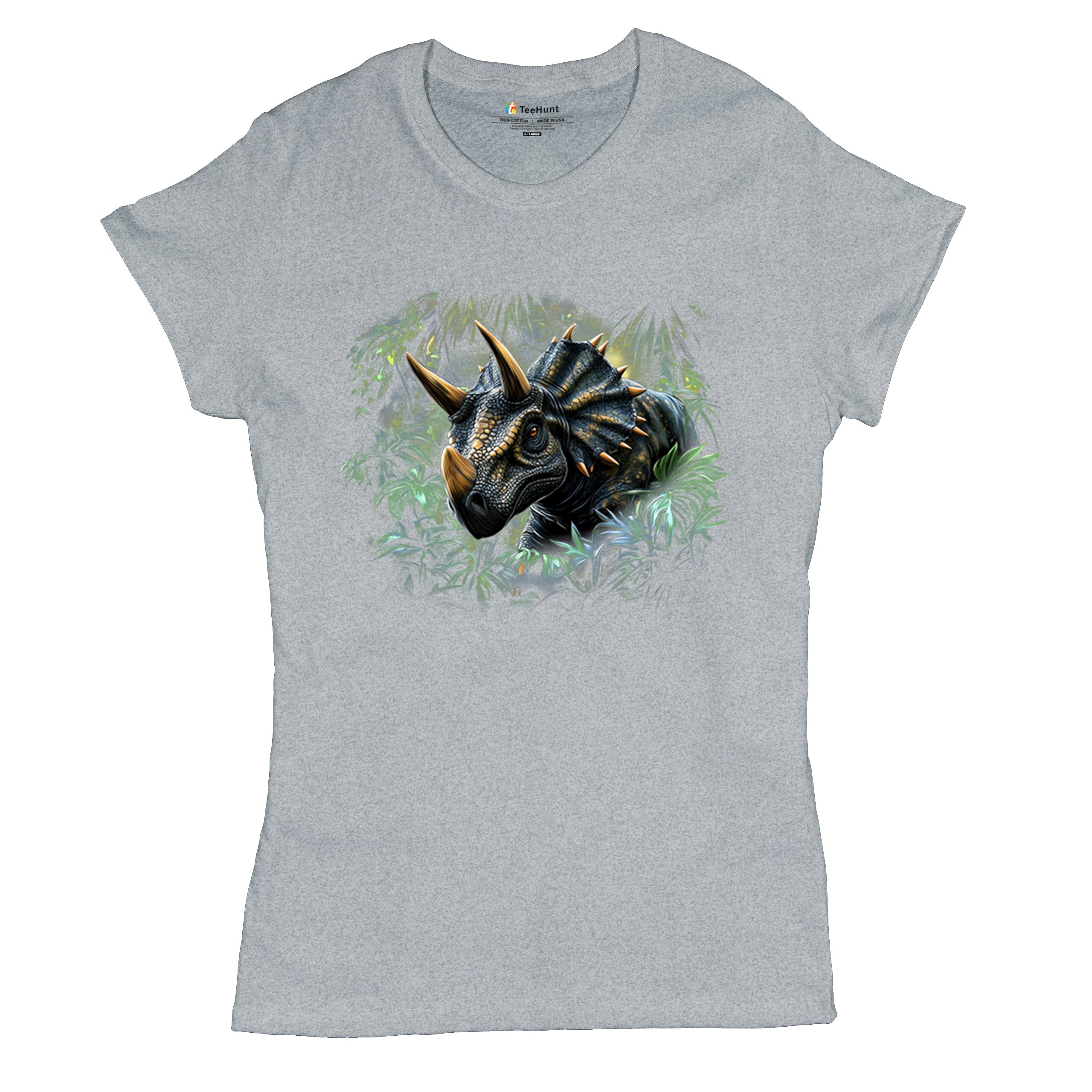 Triceratops Jungle T-Shirt Dinosaur Dino Jurassic Era Prehistoric Women's Tee - Picture 13 of 50