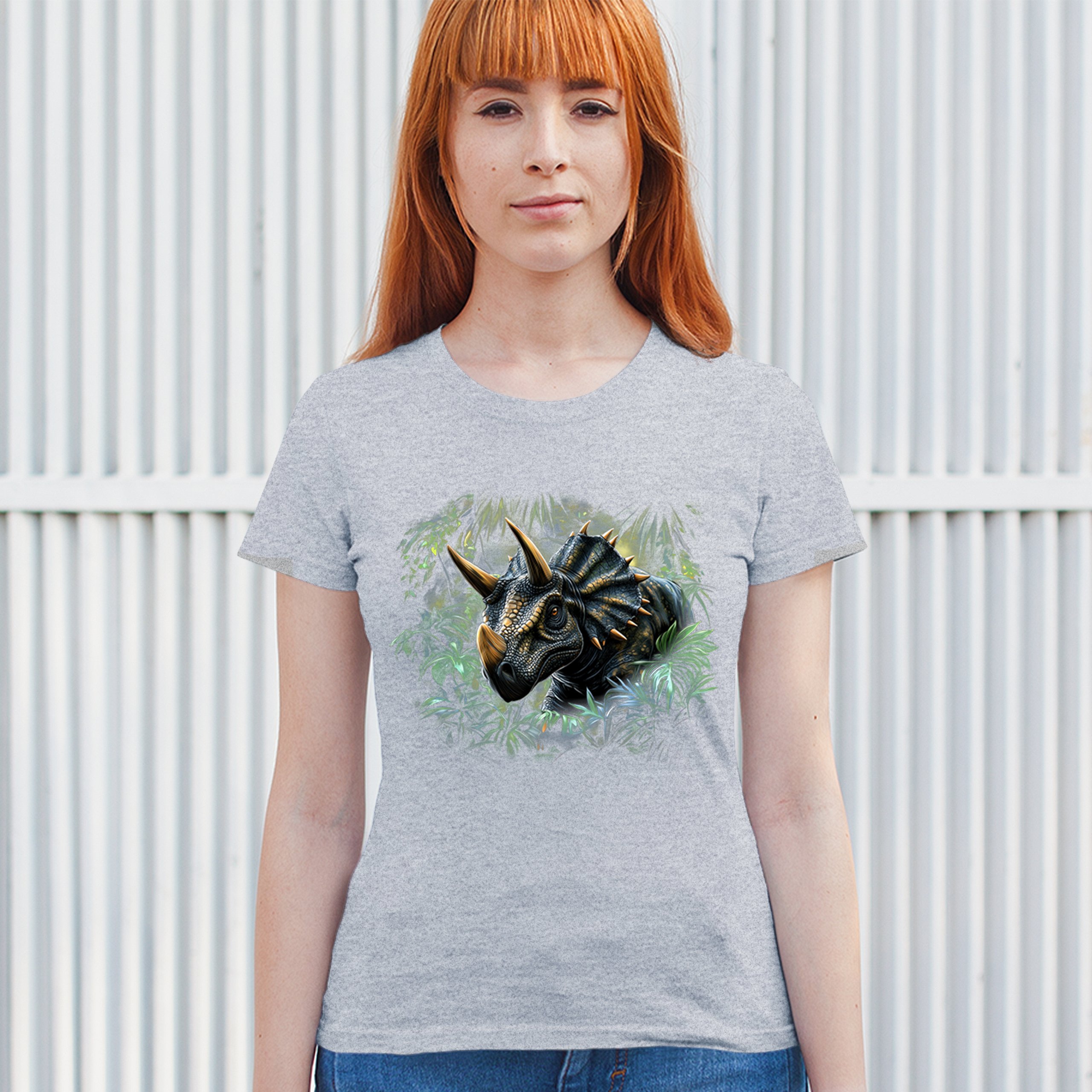 Triceratops Jungle T-Shirt Dinosaur Dino Jurassic Era Prehistoric Women's Tee - Picture 12 of 50
