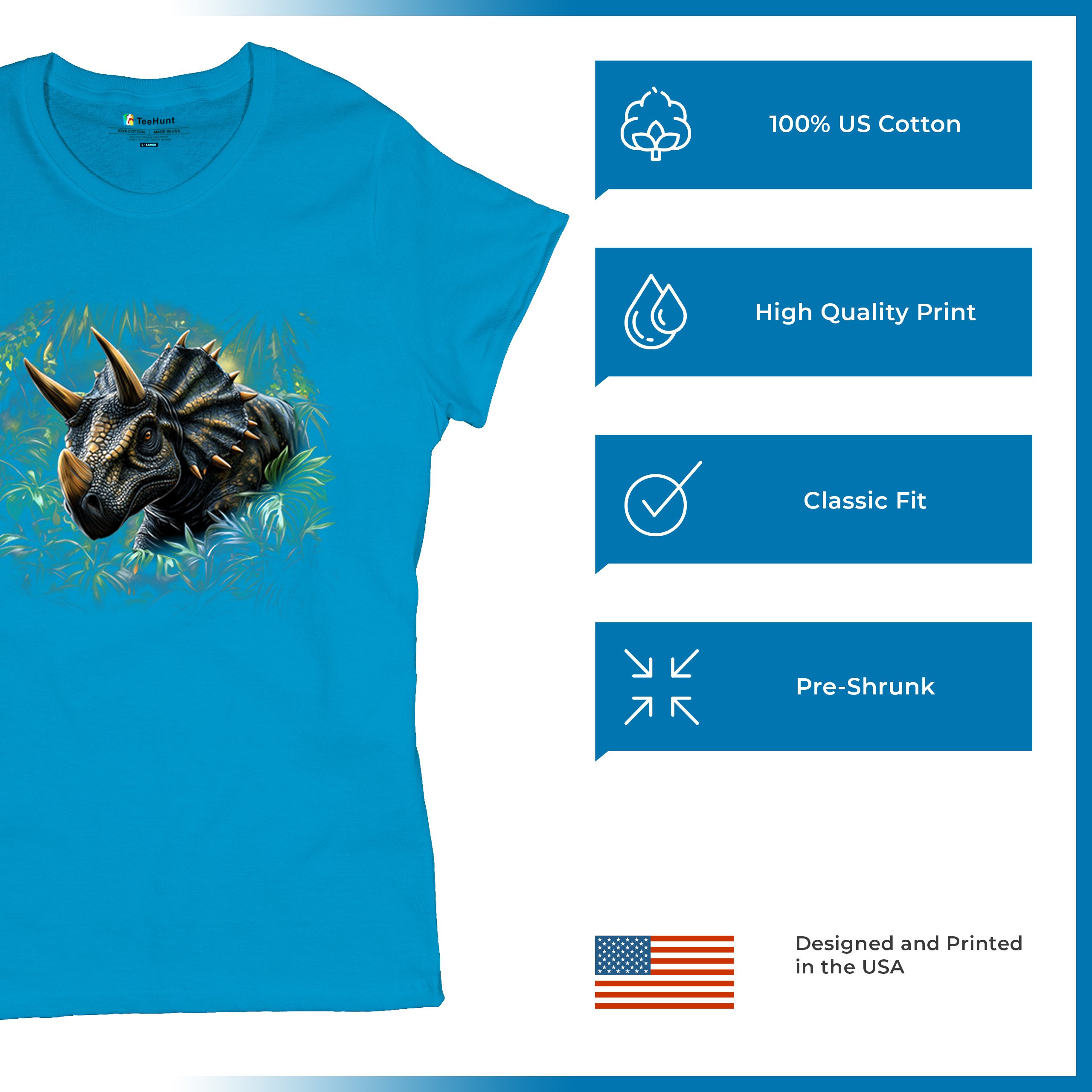 Triceratops Jungle T-Shirt Dinosaur Dino Jurassic Era Prehistoric Women's Tee - Picture 42 of 50