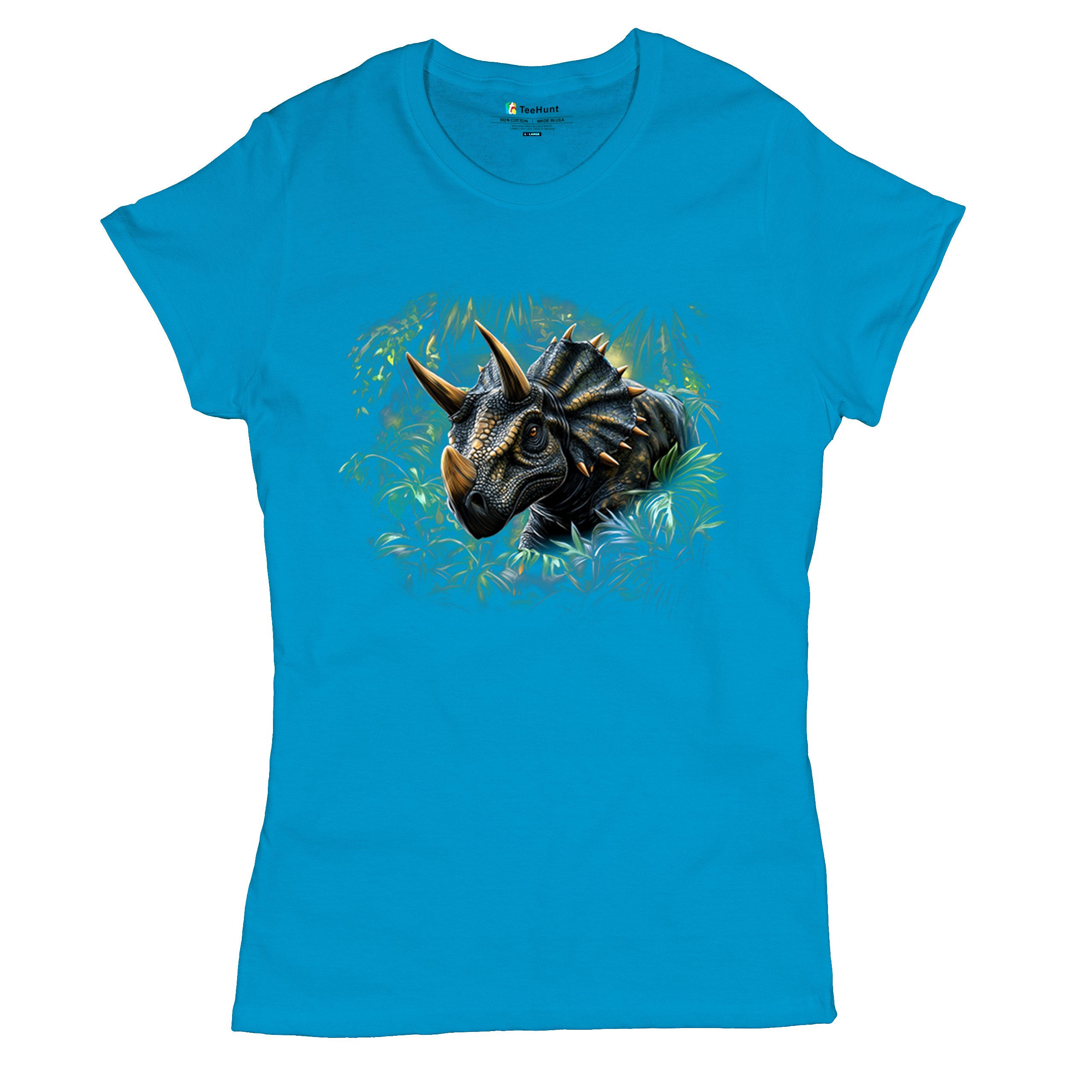 Triceratops Jungle T-Shirt Dinosaur Dino Jurassic Era Prehistoric Women's Tee - Picture 41 of 50
