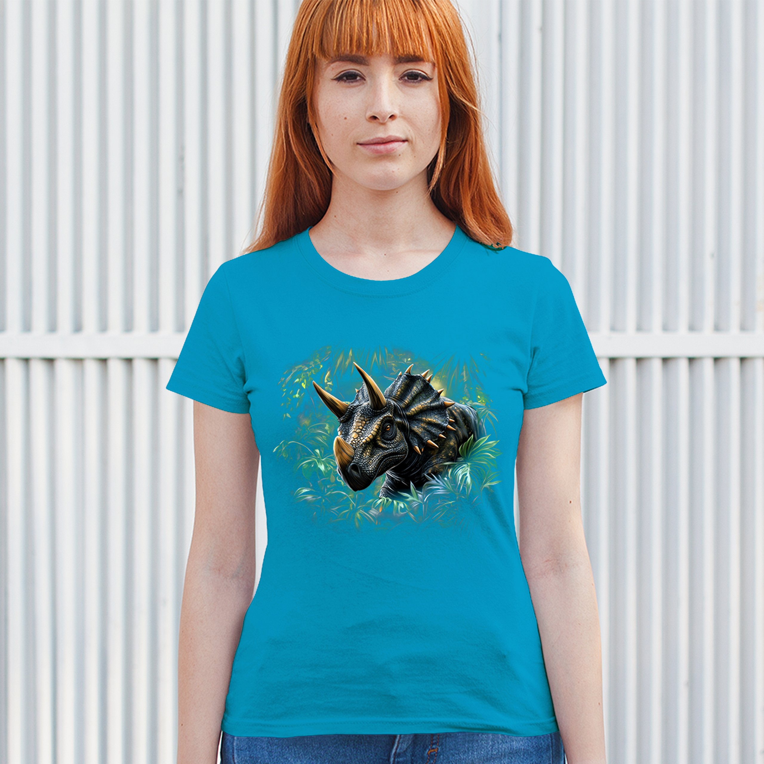 Triceratops Jungle T-Shirt Dinosaur Dino Jurassic Era Prehistoric Women's Tee - Picture 40 of 50