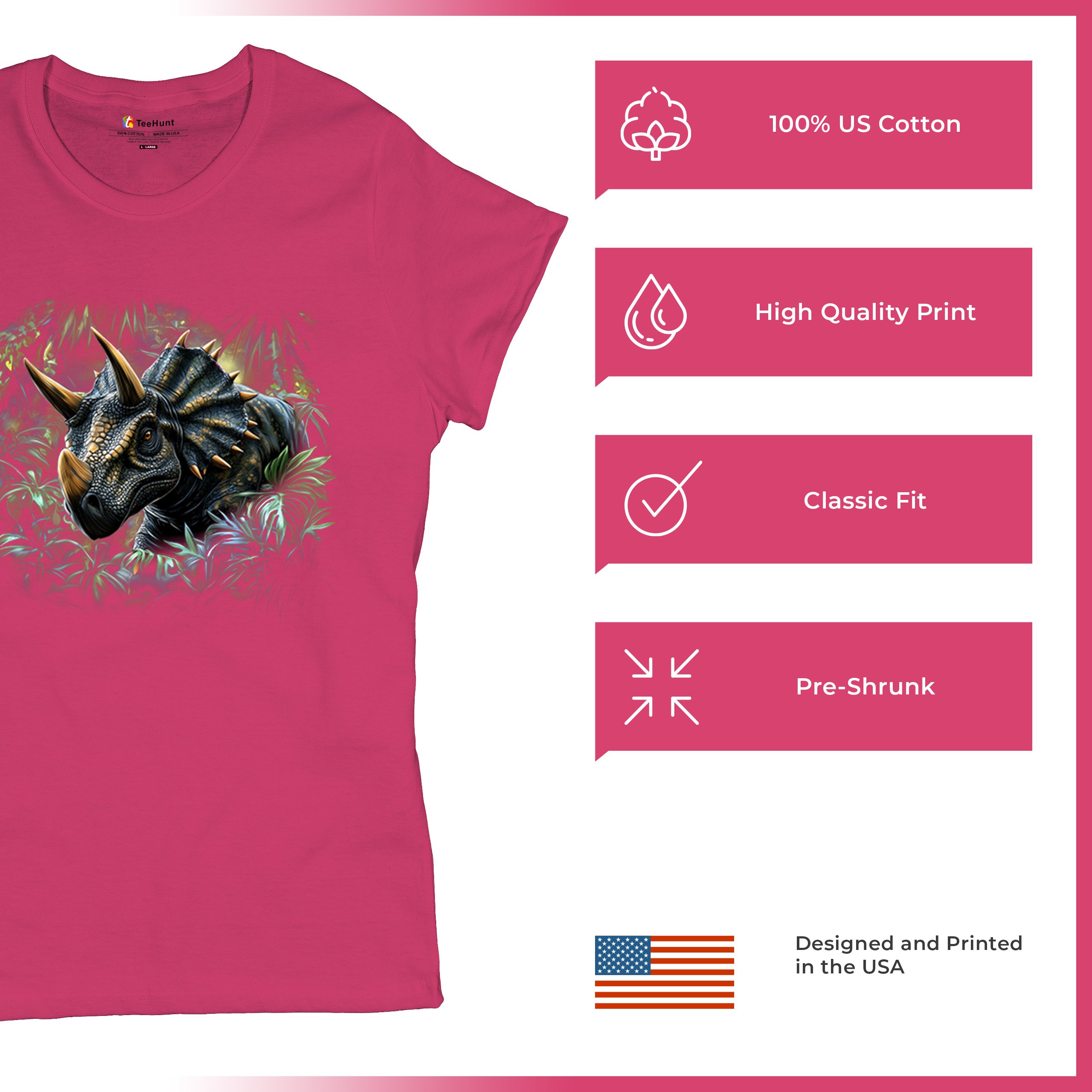 Triceratops Jungle T-Shirt Dinosaur Dino Jurassic Era Prehistoric Women's Tee - Picture 49 of 50