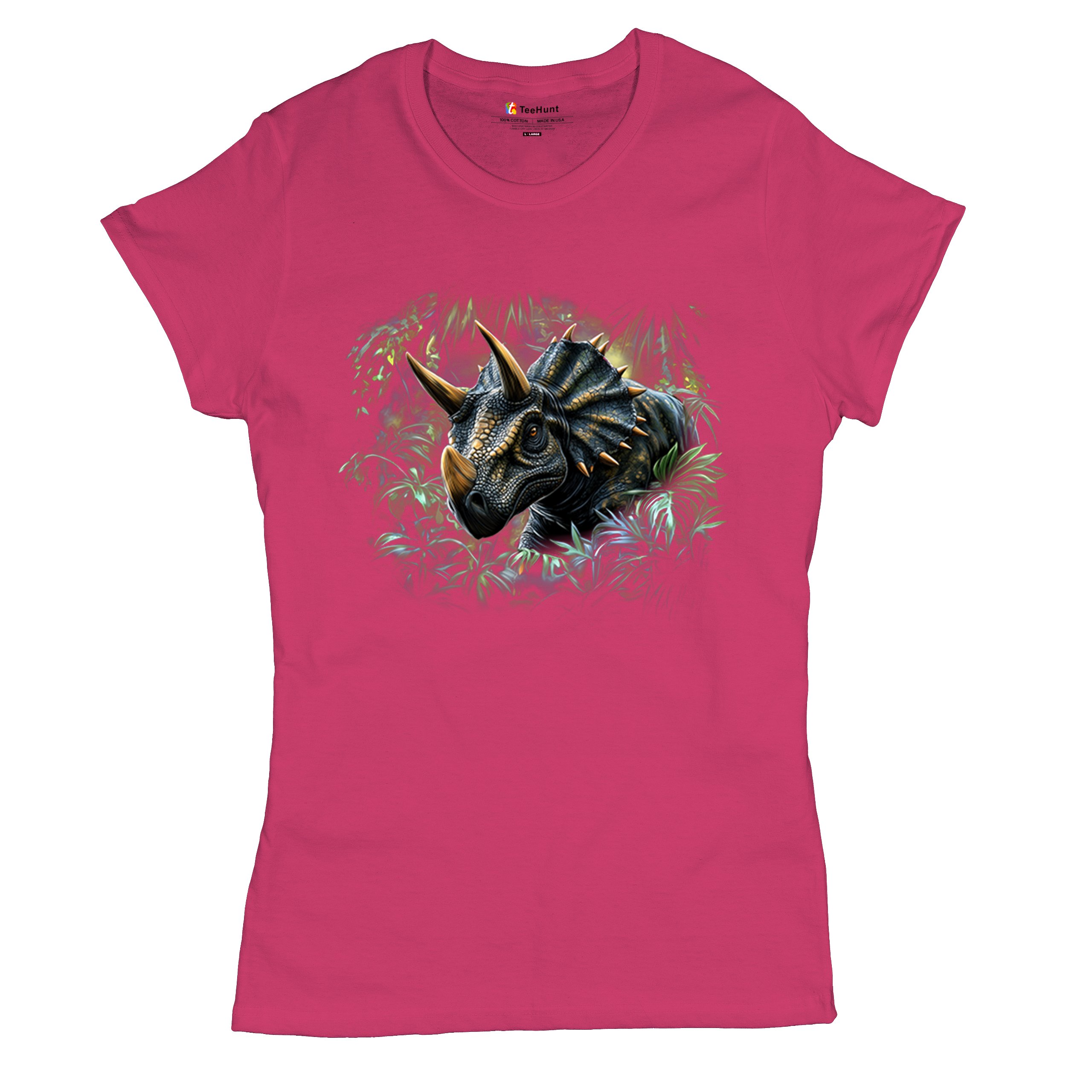 Triceratops Jungle T-Shirt Dinosaur Dino Jurassic Era Prehistoric Women's Tee - Picture 48 of 50