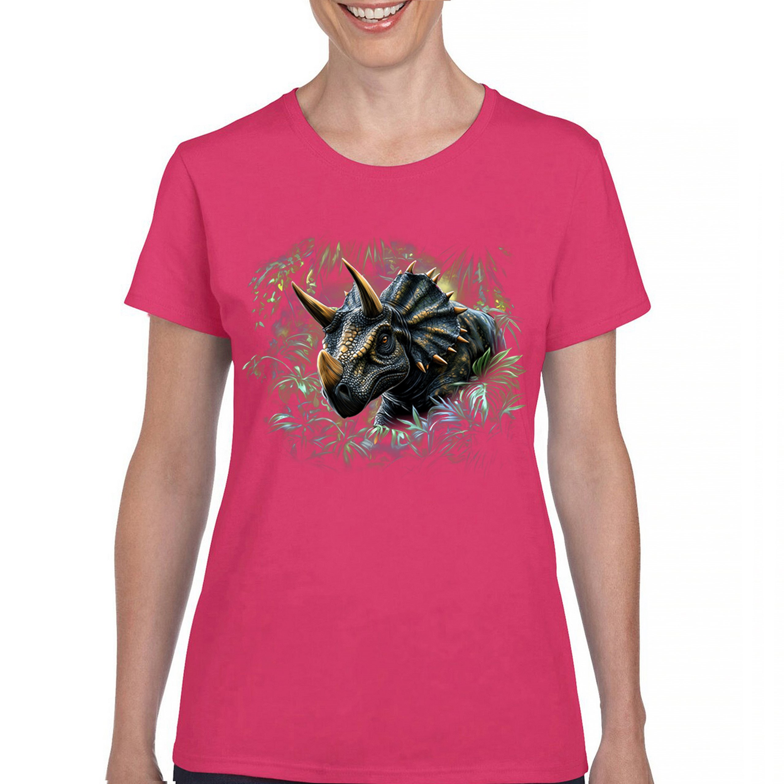 Triceratops Jungle T-Shirt Dinosaur Dino Jurassic Era Prehistoric Women's Tee - Picture 44 of 50
