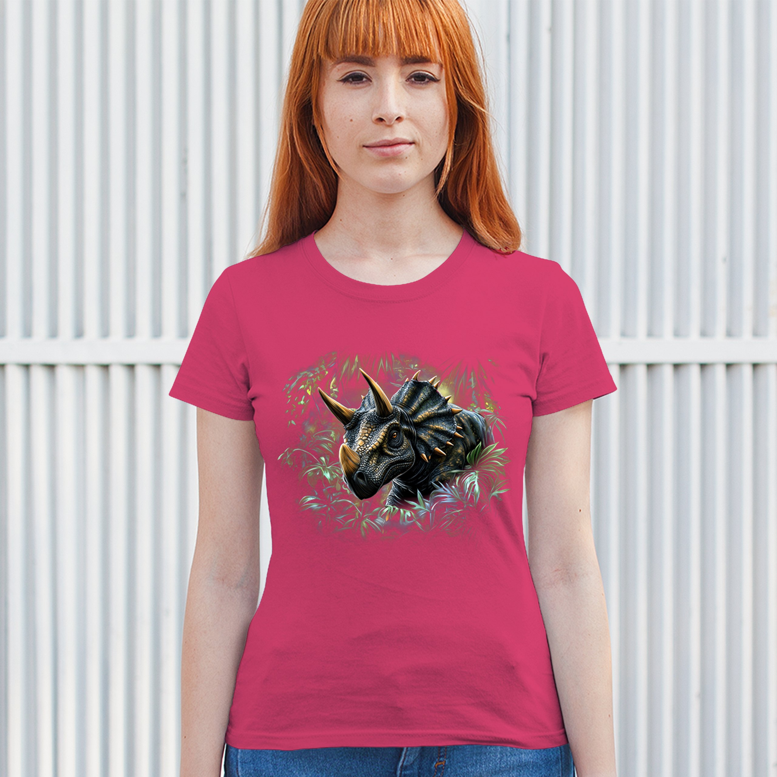 Triceratops Jungle T-Shirt Dinosaur Dino Jurassic Era Prehistoric Women's Tee - Picture 47 of 50