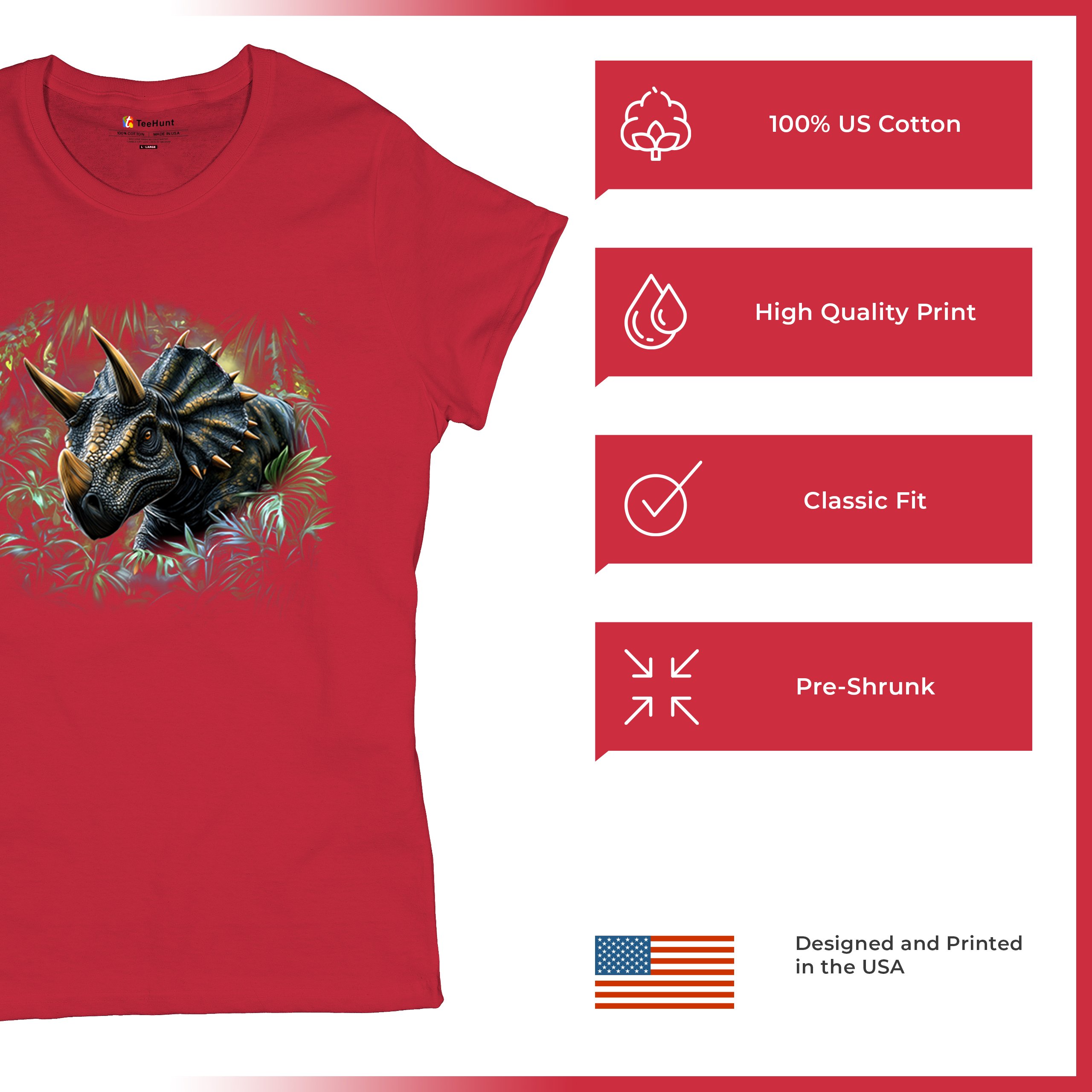 Triceratops Jungle T-Shirt Dinosaur Dino Jurassic Era Prehistoric Women's Tee - Picture 21 of 50